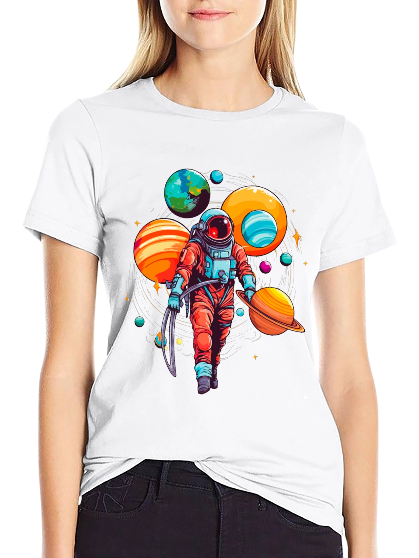 Astronaut Planets Graphic Tee - Space Lover T-Shirt