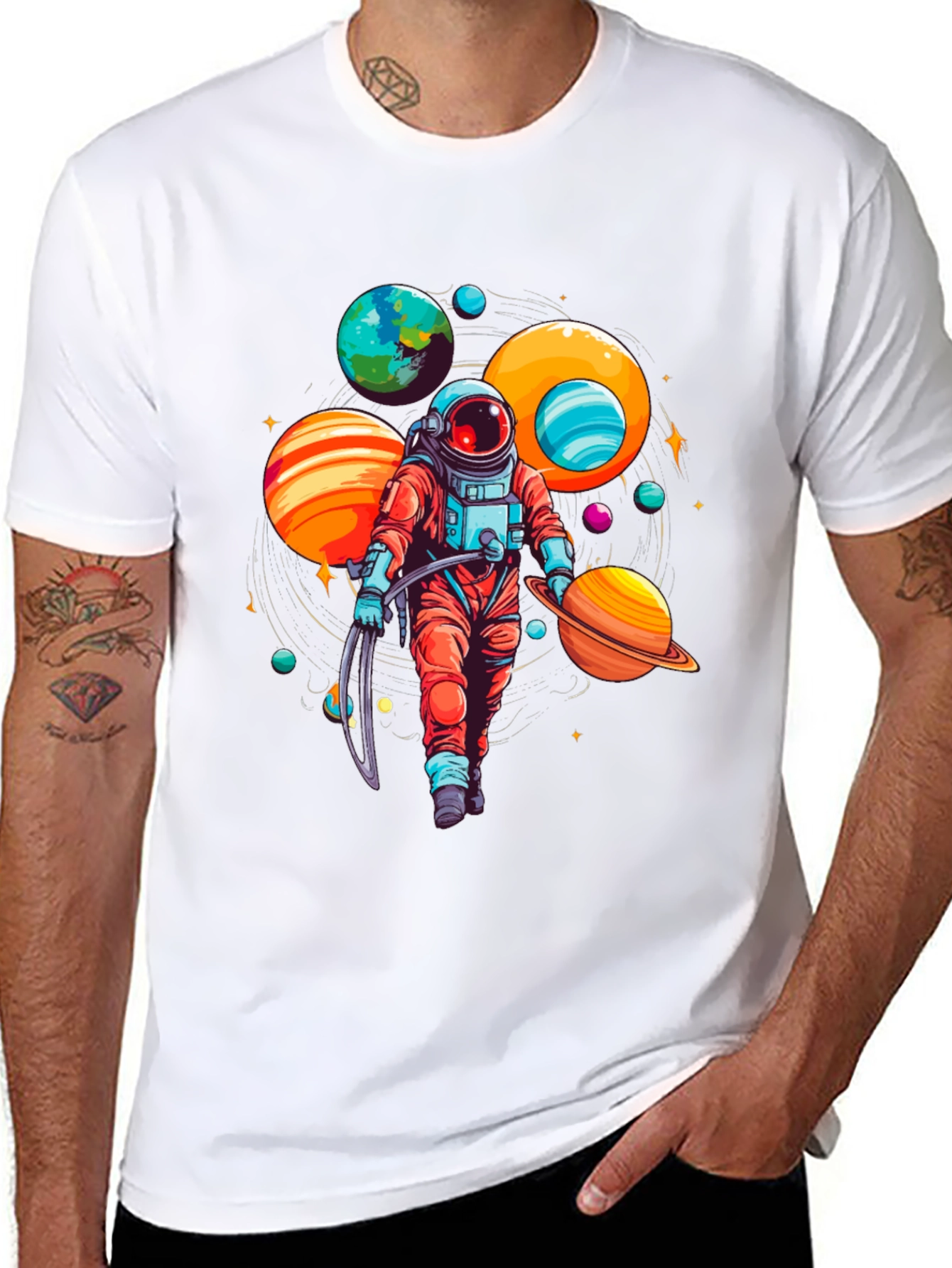 Astronaut Planets Graphic Tee - Space Lover T-Shirt