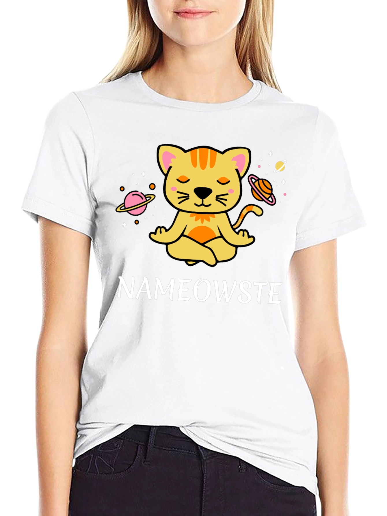 Nameowste Cat Yoga Black T-Shirt