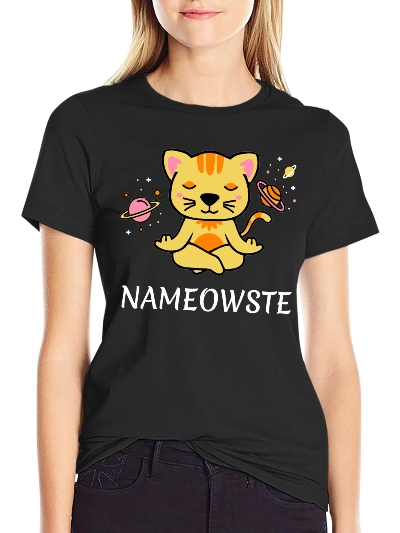 Nameowste Cat Yoga Black T-Shirt