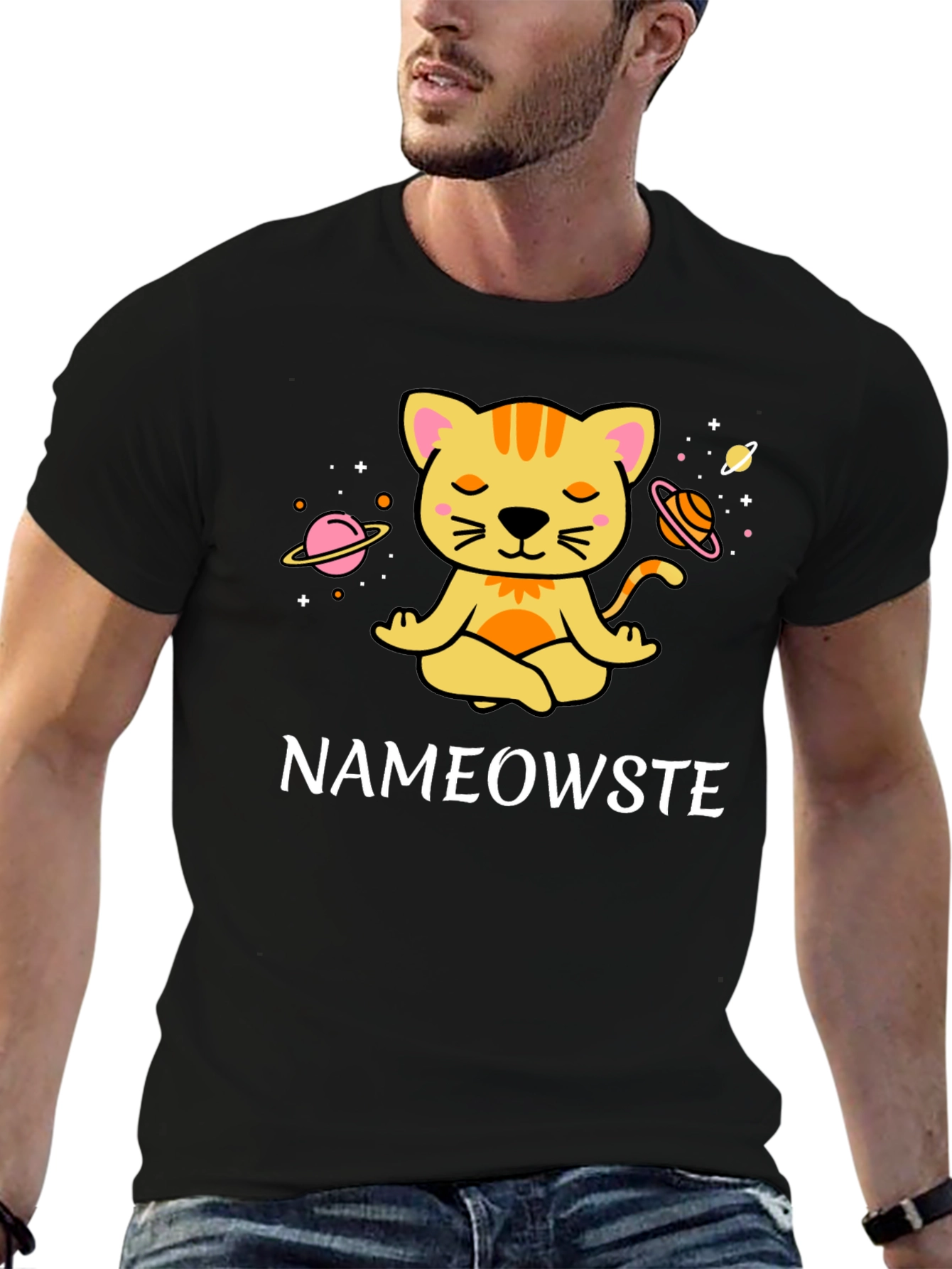 Nameowste Cat Yoga Black T-Shirt