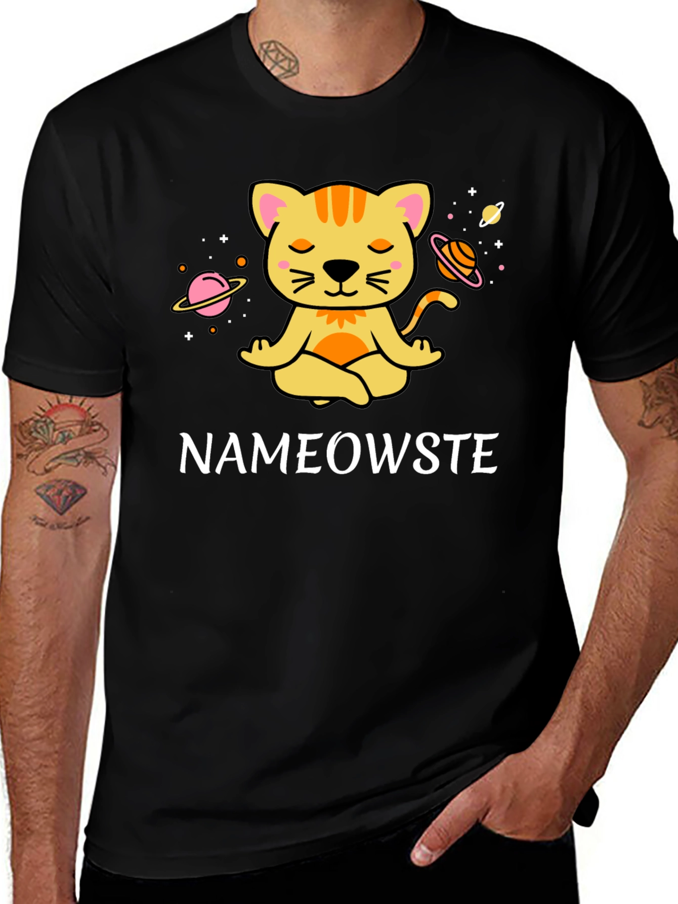 Nameowste Cat Yoga Black T-Shirt