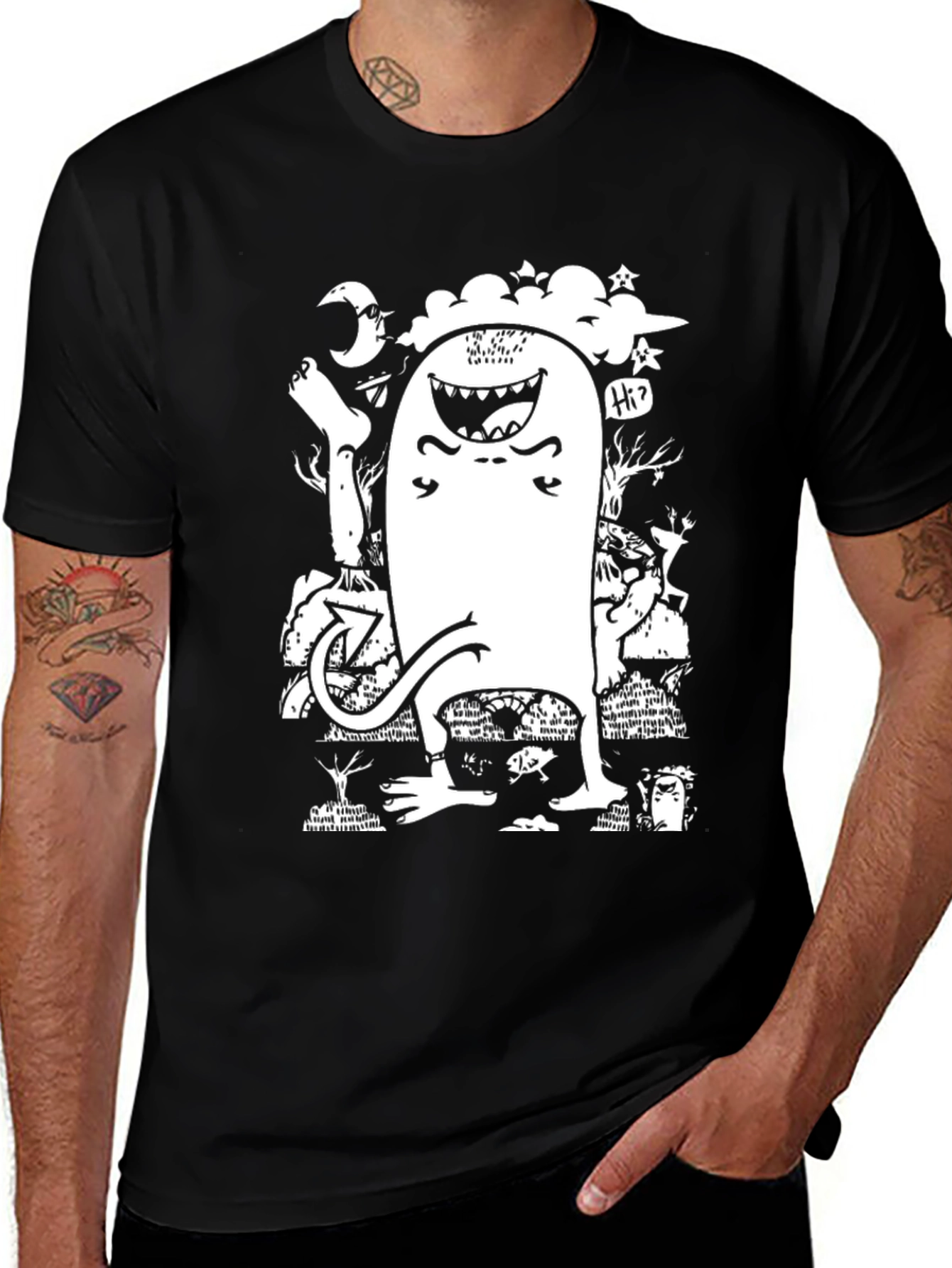 Monster Graphic T-Shirt - Funky Black Tee