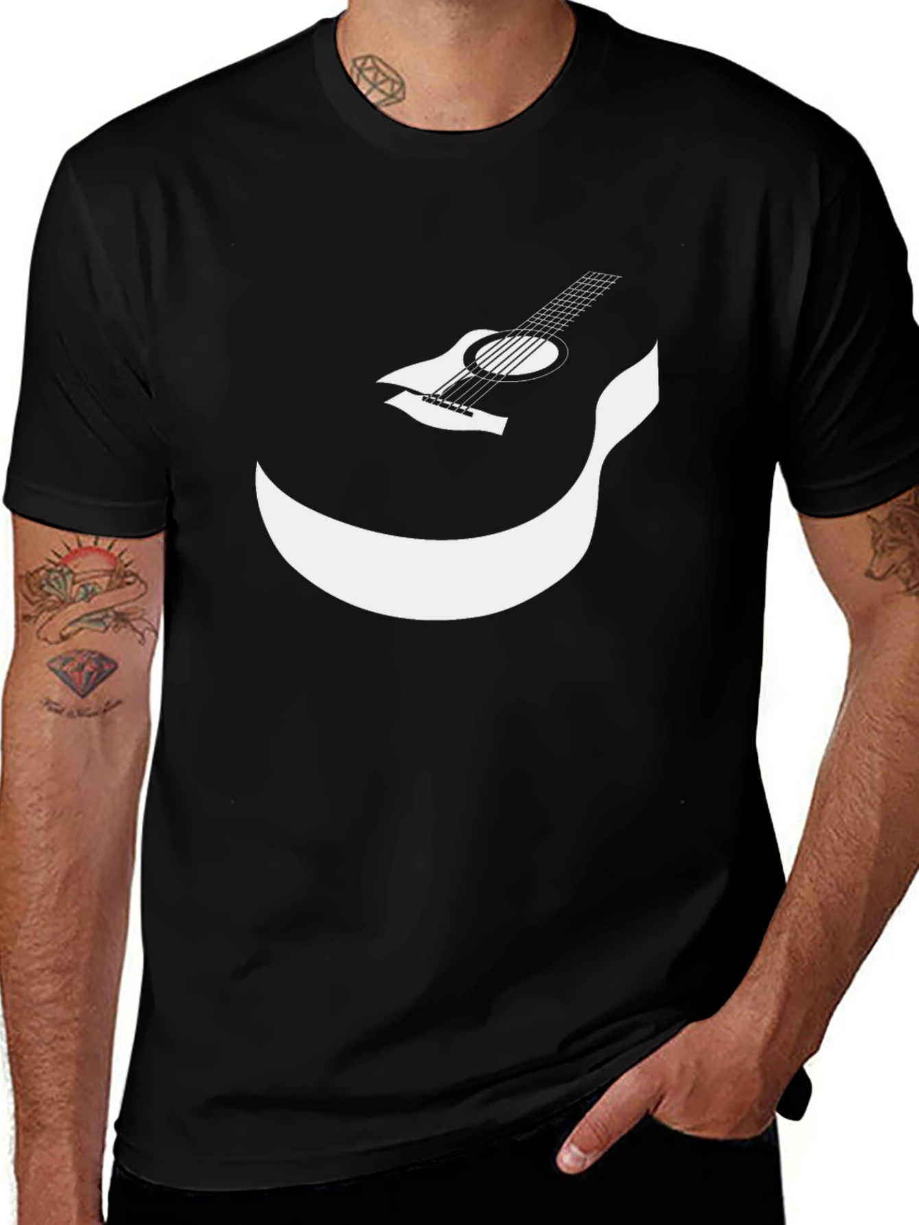 Guitar Smile Graphic T-Shirt - Black Cotton Tee