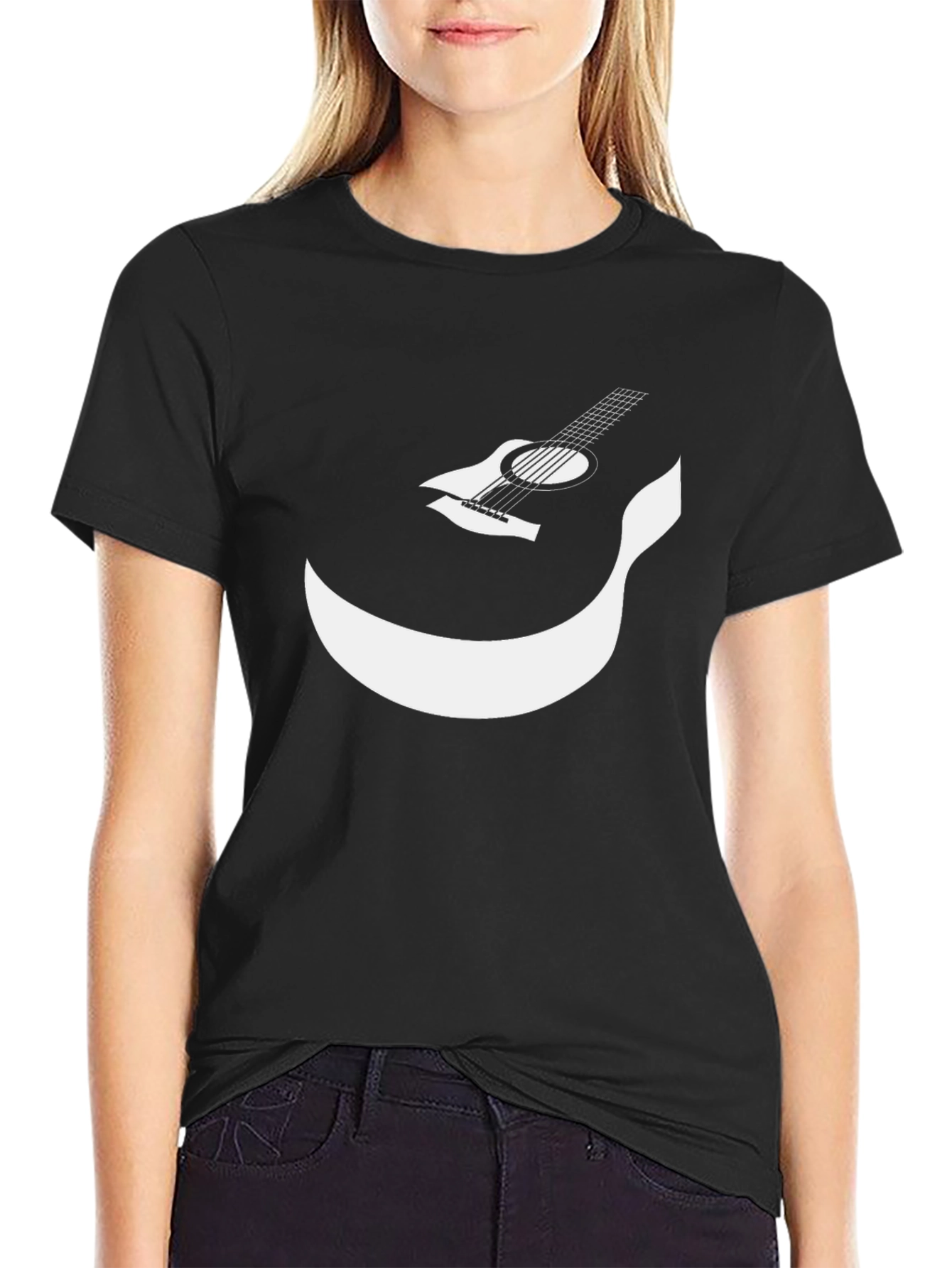 Guitar Smile Graphic T-Shirt - Black Cotton Tee