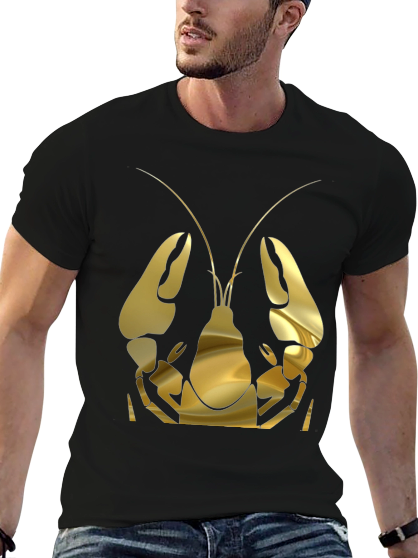 Gold Lobster Graphic Tee - Black Cotton