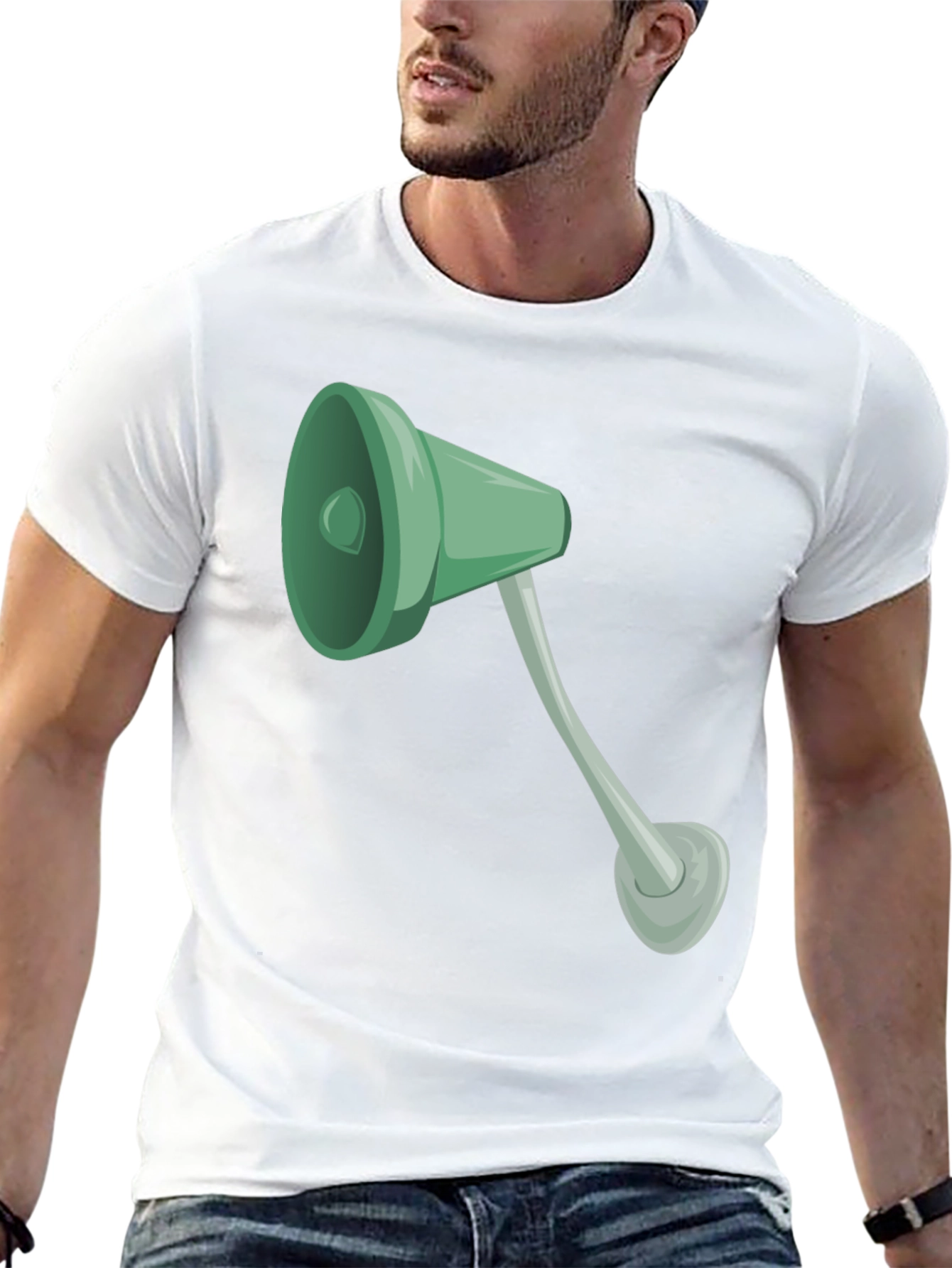Black Tee with Cartoon Lamp Graphic