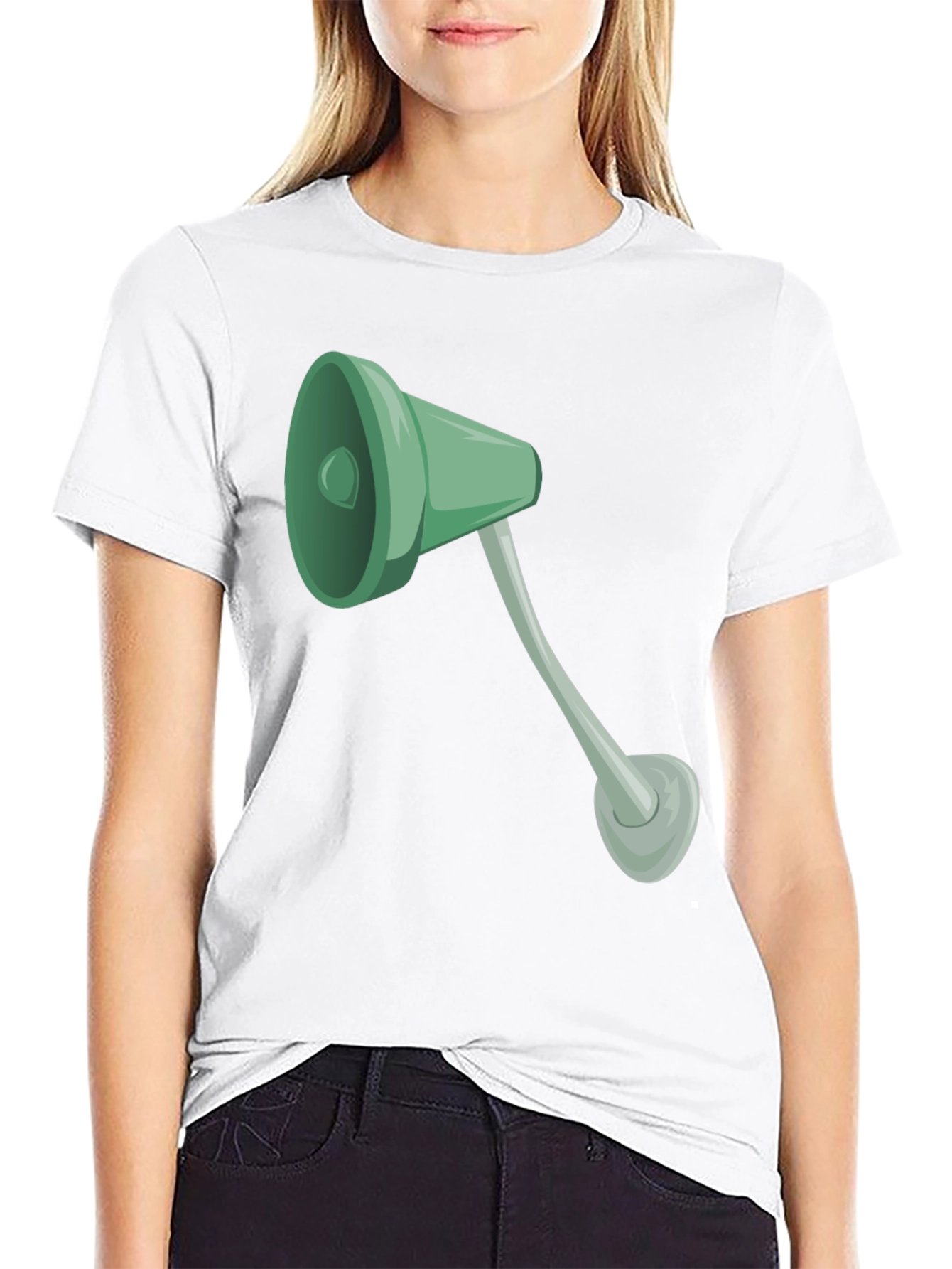 Black Tee with Cartoon Lamp Graphic