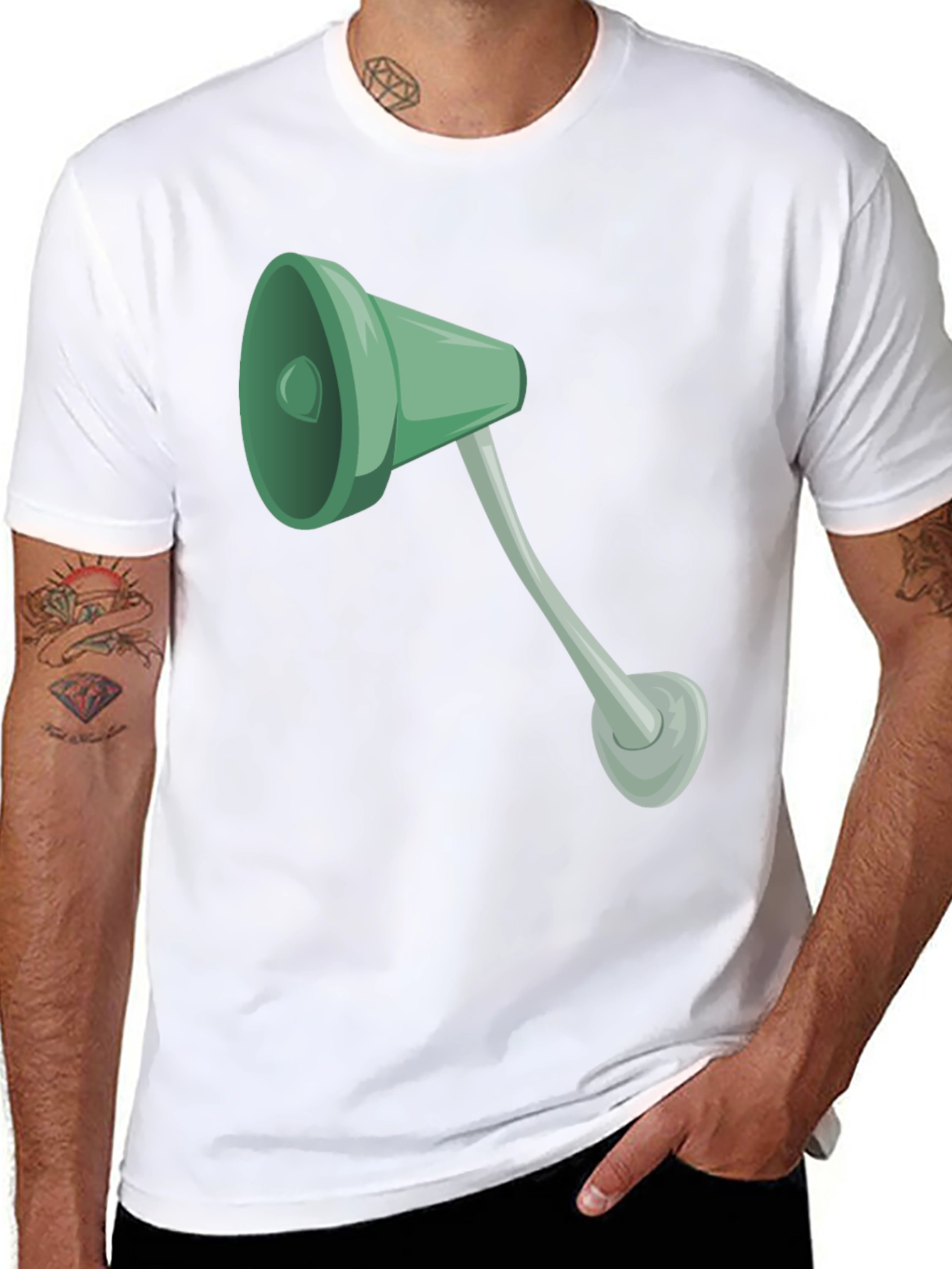 Black Tee with Cartoon Lamp Graphic