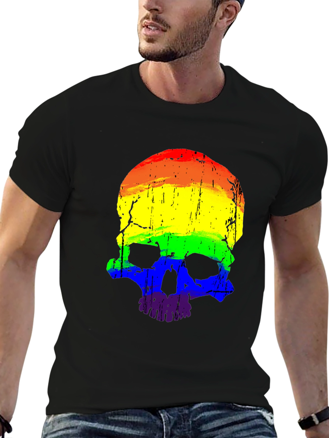 Rainbow Skull Graphic Tee - Mens Black T-Shirt