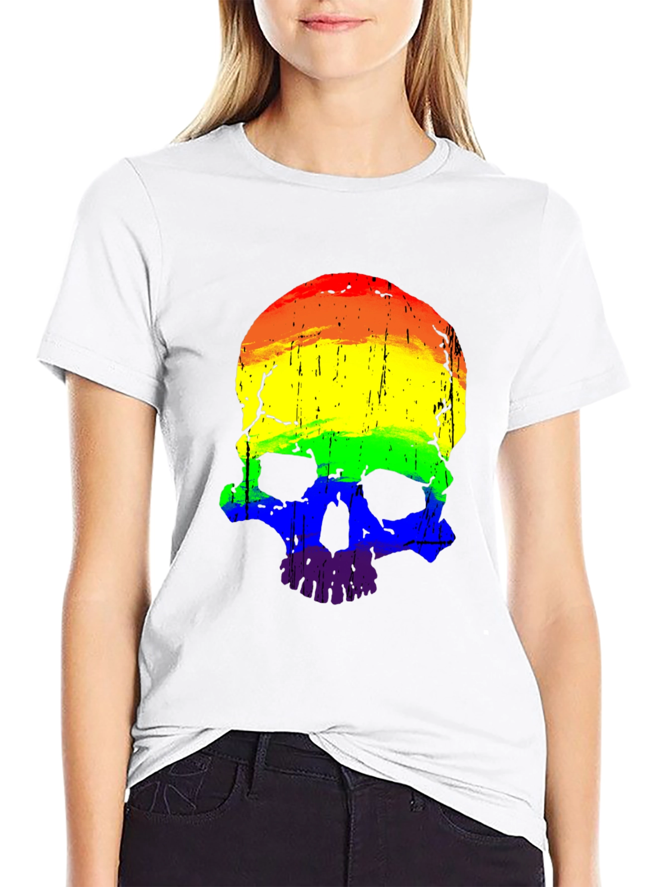 Rainbow Skull Graphic Tee - Mens Black T-Shirt