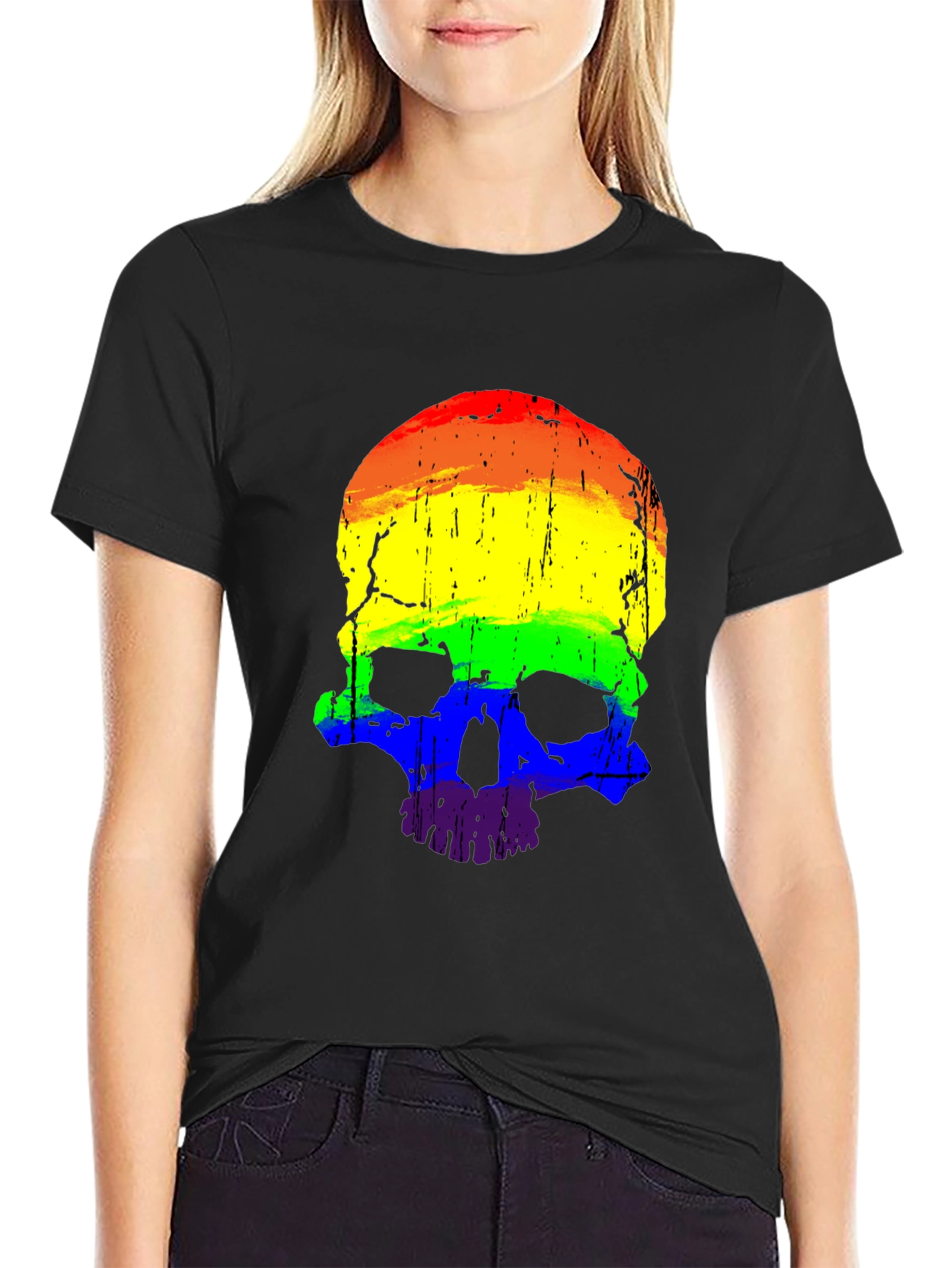 Rainbow Skull Graphic Tee - Mens Black T-Shirt