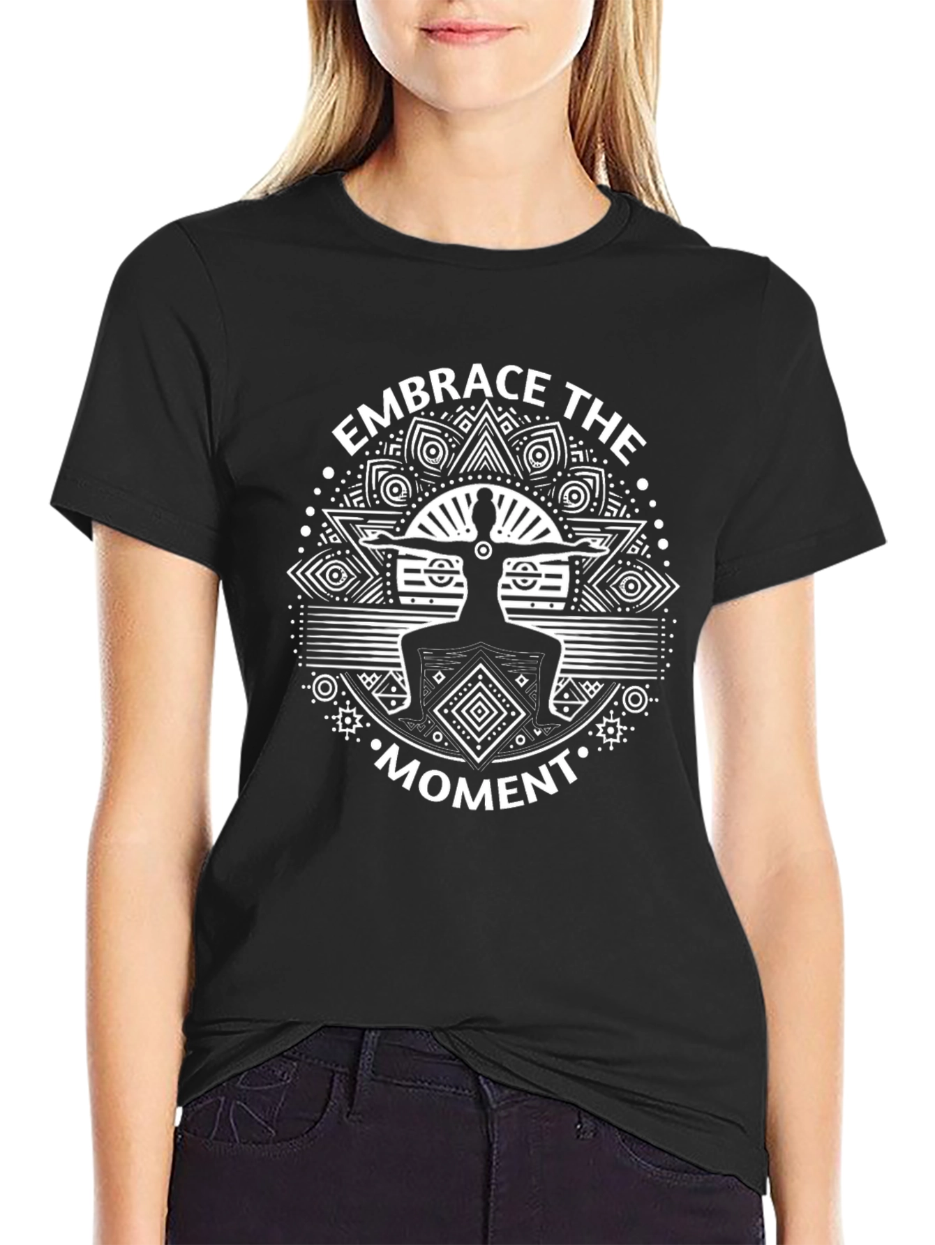 Embrace the Moment Yoga Graphic Black T-Shirt