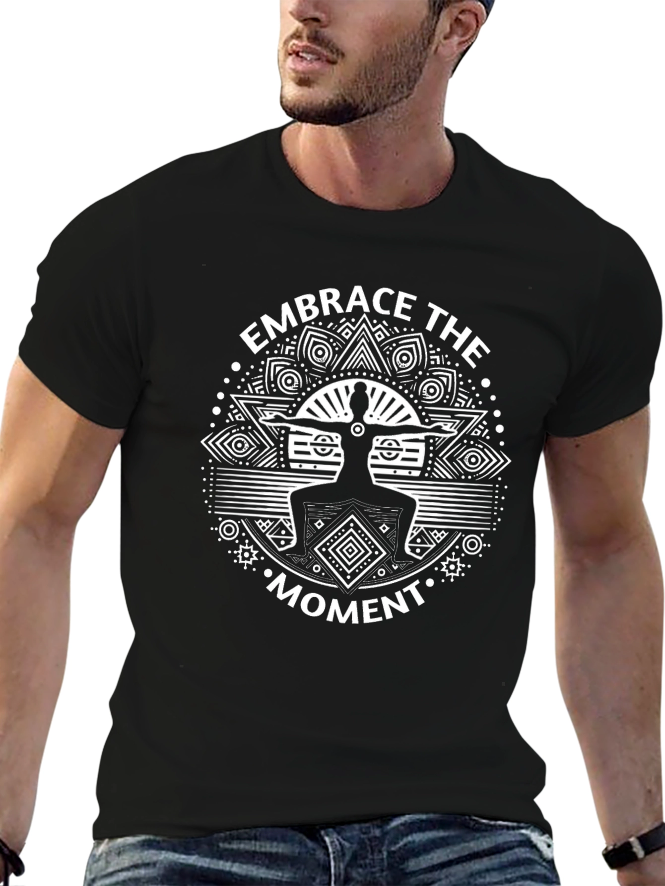 Embrace the Moment Yoga Graphic Black T-Shirt