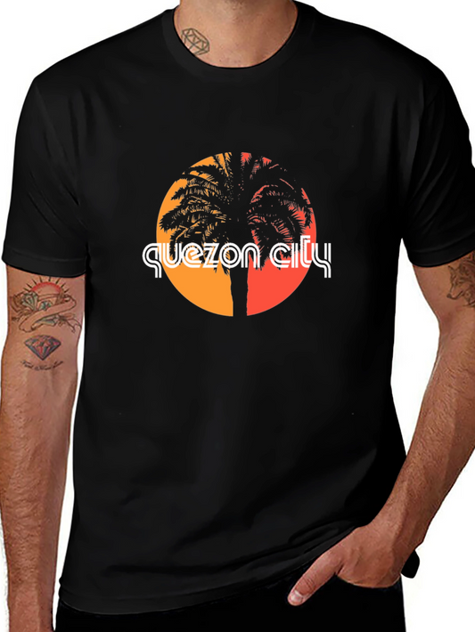 Quezon City Palm Tree Graphic T-Shirt - Black