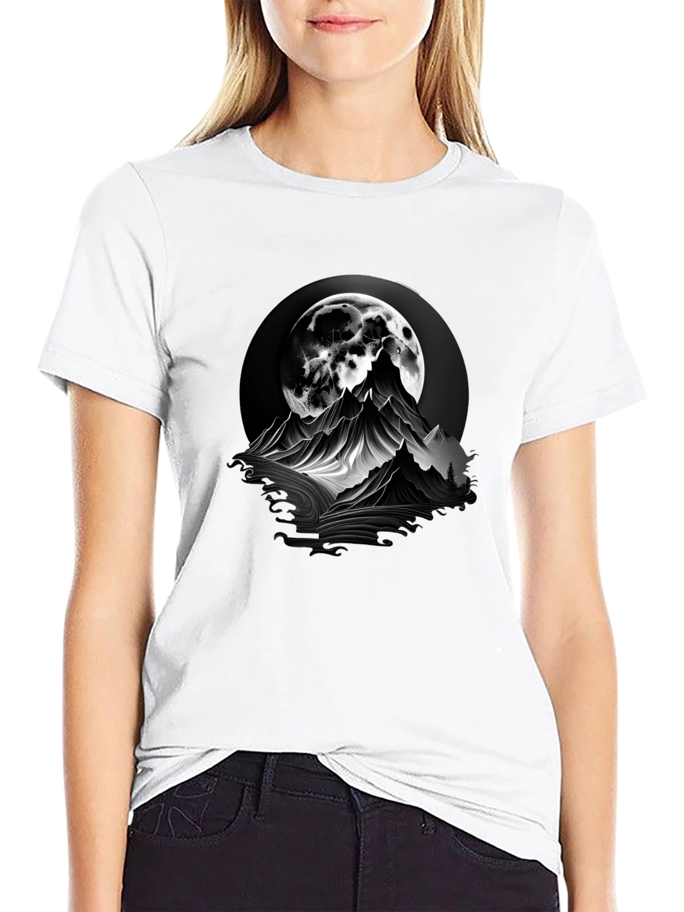 Mountain Moon Graphic Tee - Black