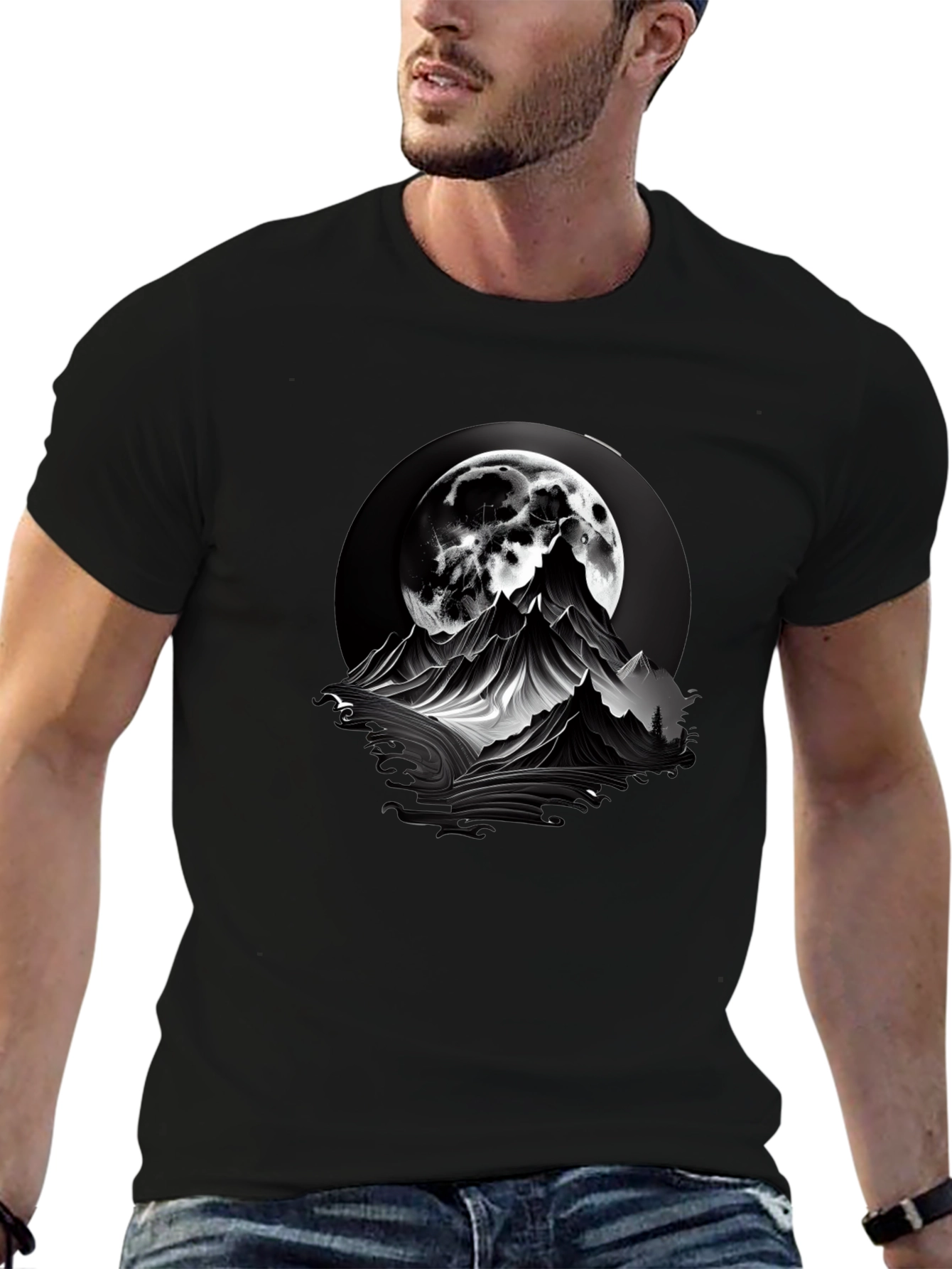 Mountain Moon Graphic Tee - Black