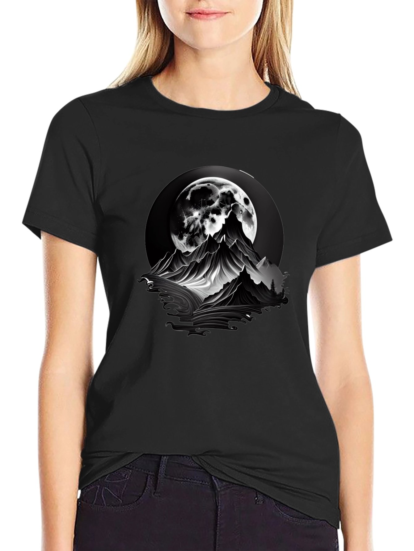 Mountain Moon Graphic Tee - Black