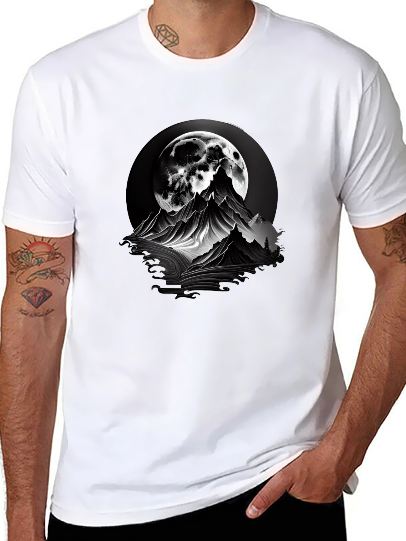 Mountain Moon Graphic Tee - Black