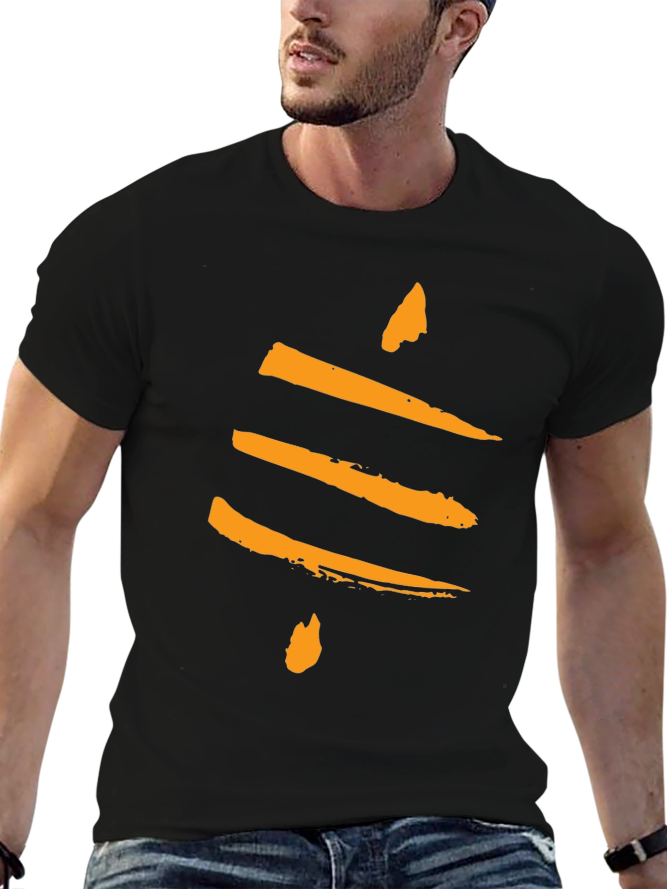 Abstract Brushstroke Design Black T-Shirt