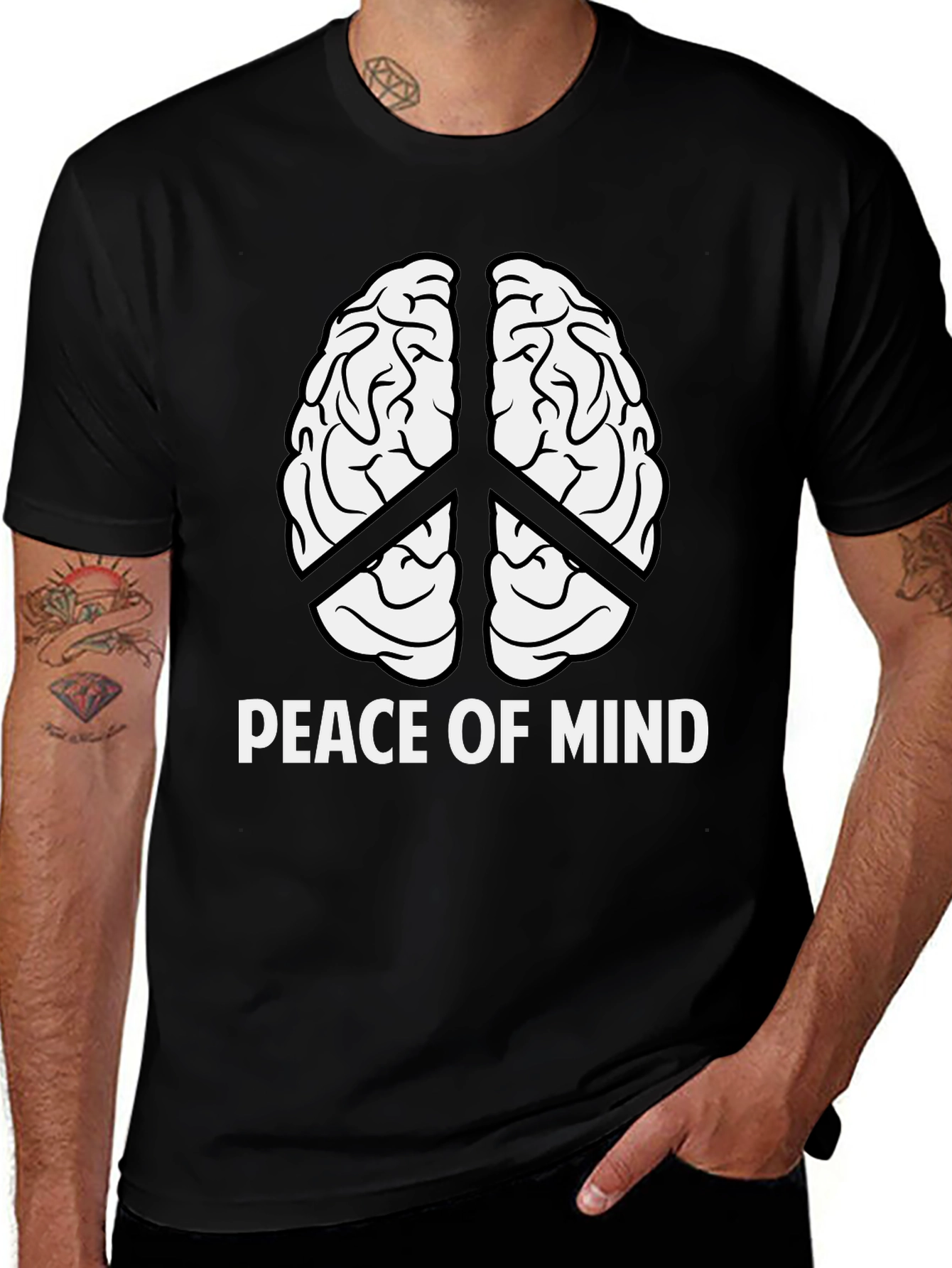 Peace of Mind Brain Peace Sign Black T-Shirt