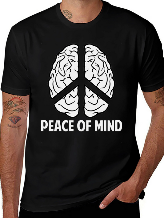 Peace of Mind Brain Peace Sign Black T-Shirt