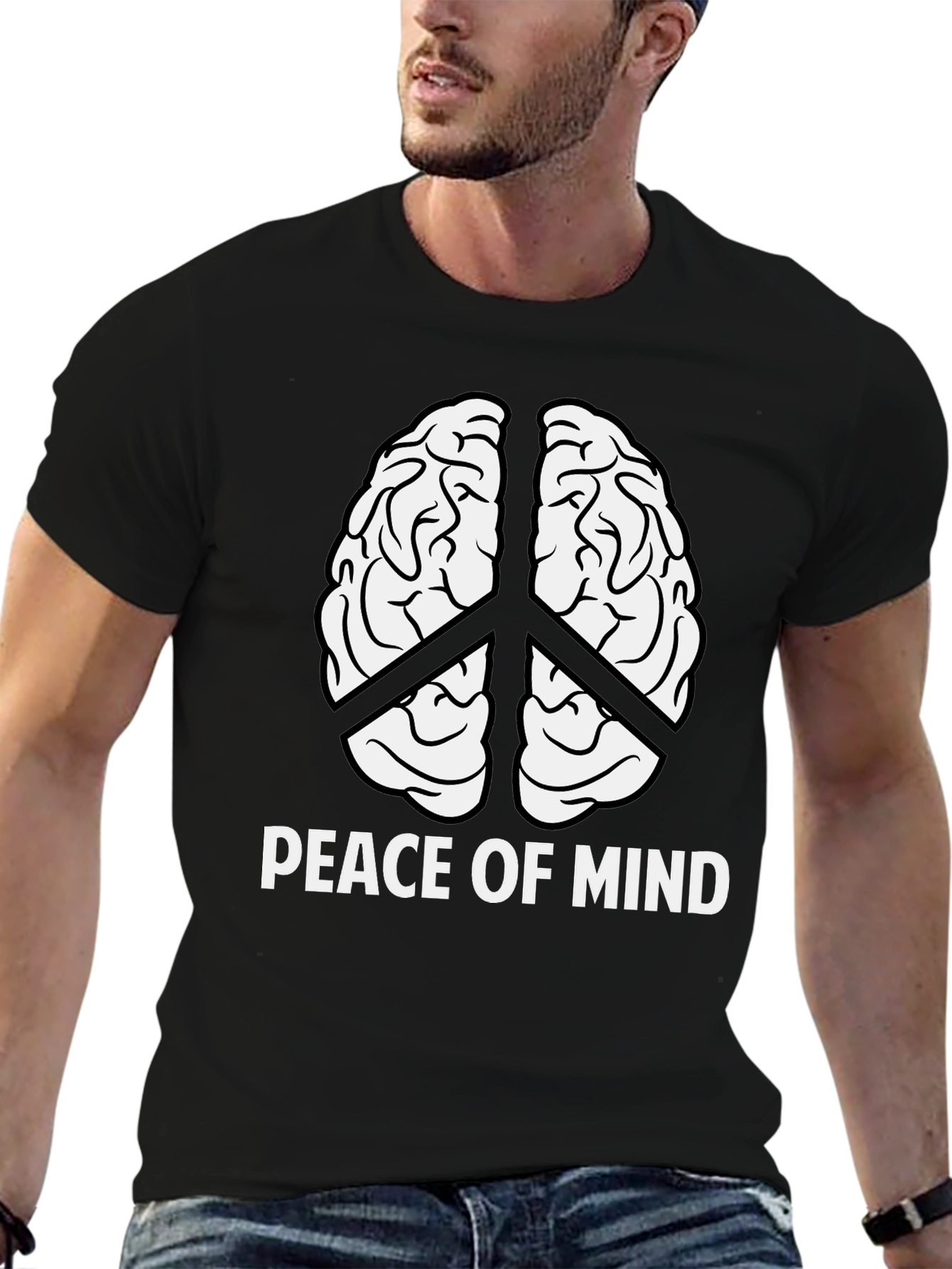 Peace of Mind Brain Peace Sign Black T-Shirt