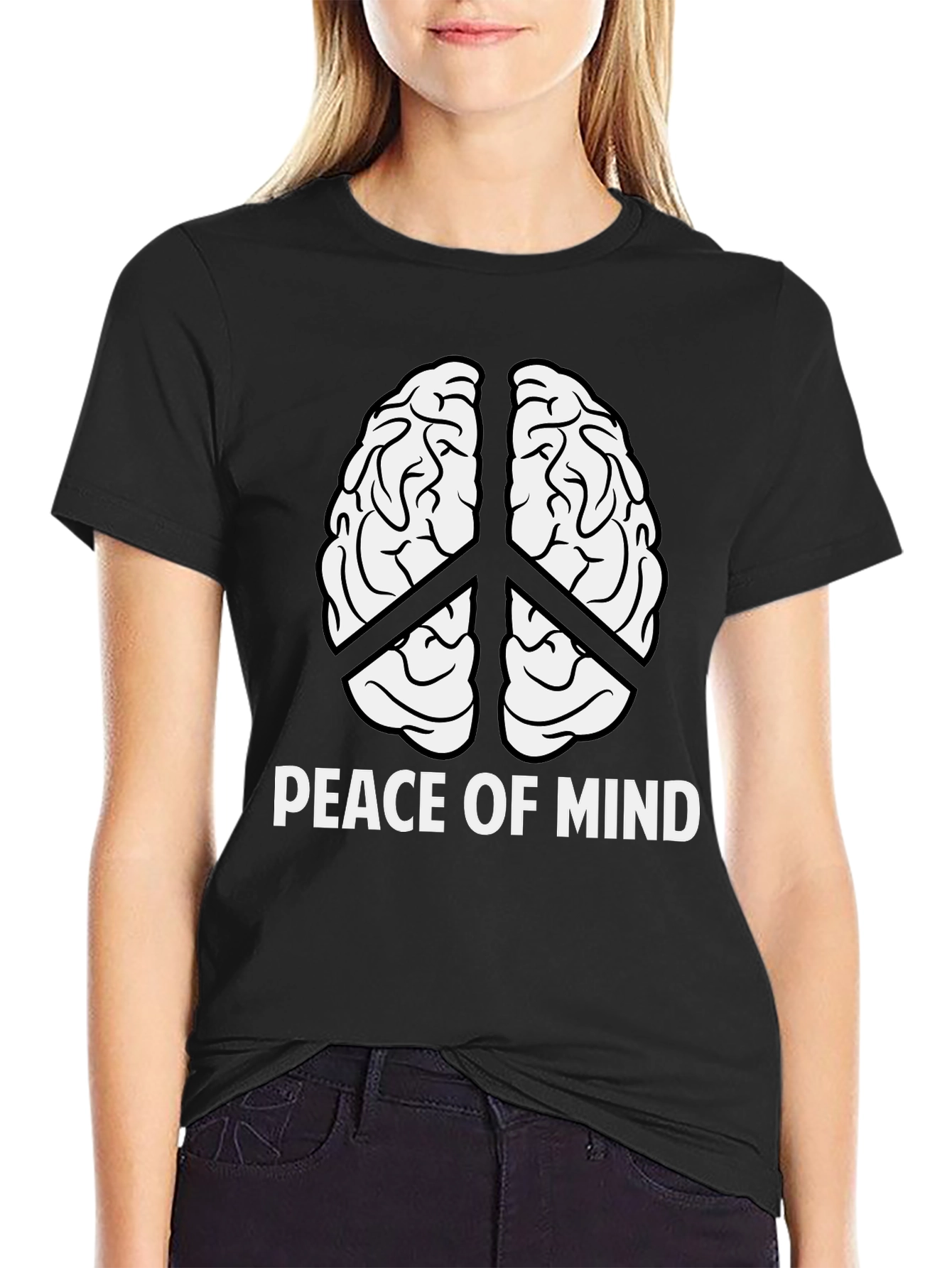 Peace of Mind Brain Peace Sign Black T-Shirt