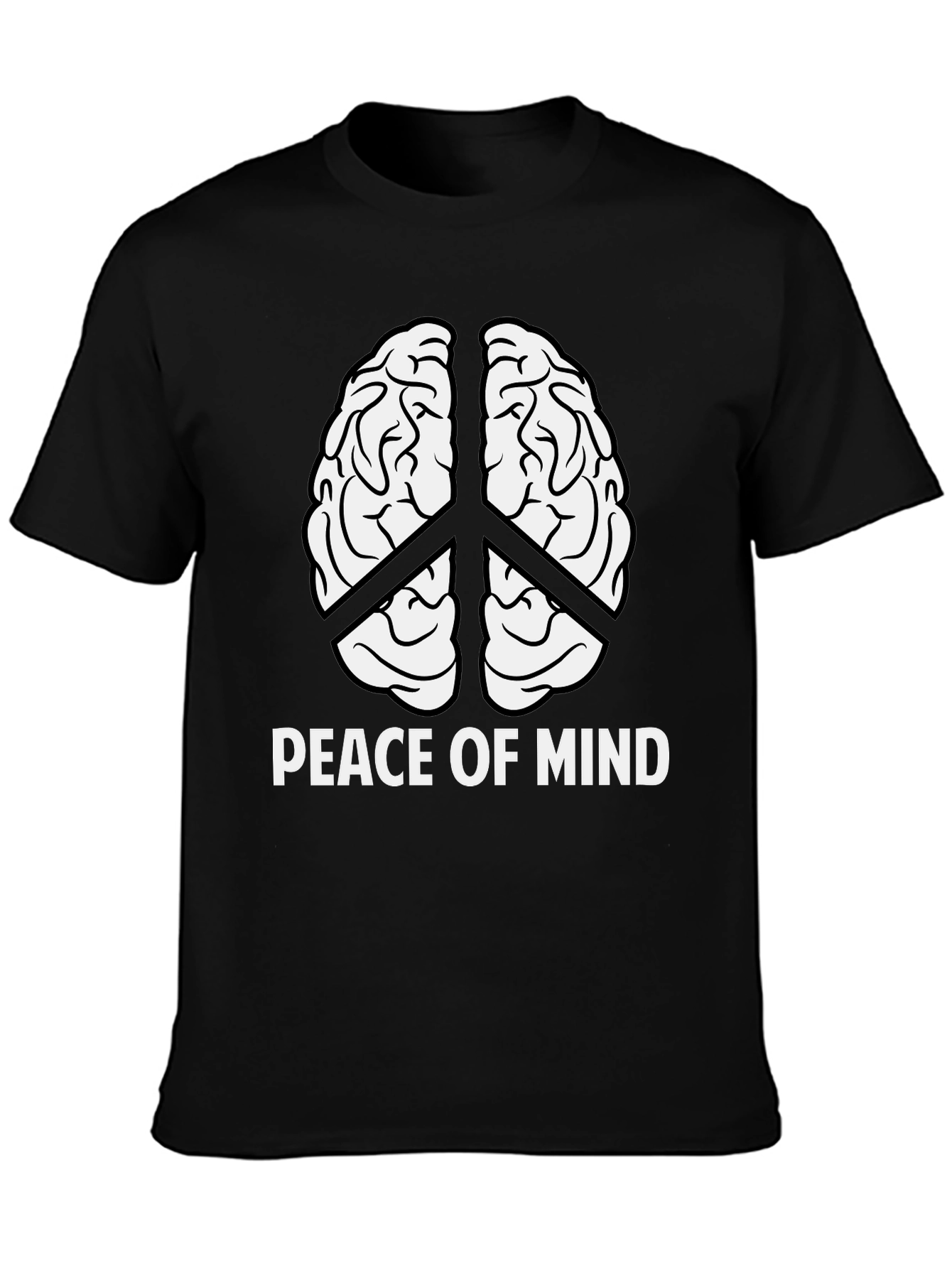 Peace of Mind Brain Peace Sign Black T-Shirt