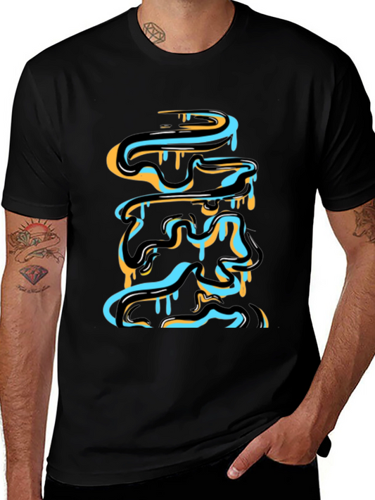 Abstract Drip Art Graphic Tee - Black Cotton Casual Wear