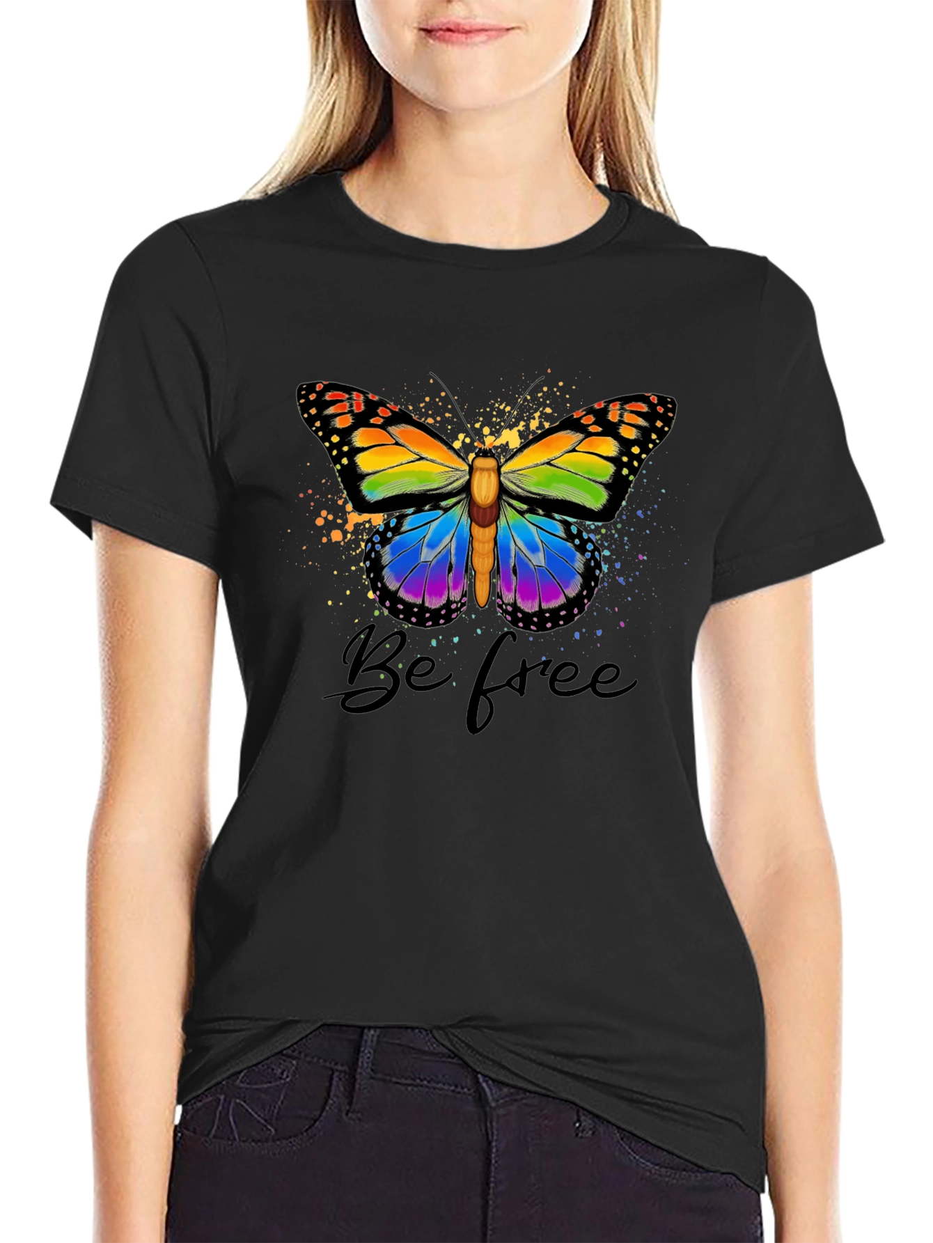 Be Free Butterfly Graphic Tee - Black T-Shirt