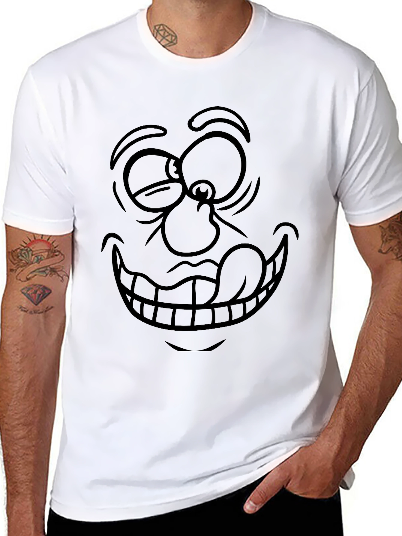 Funny Face Graphic Tee - Black Cotton T-Shirt