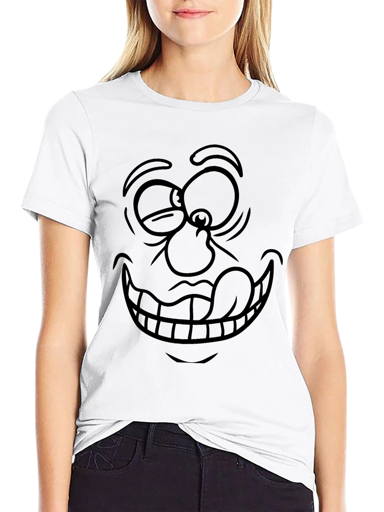 Funny Face Graphic Tee - Black Cotton T-Shirt