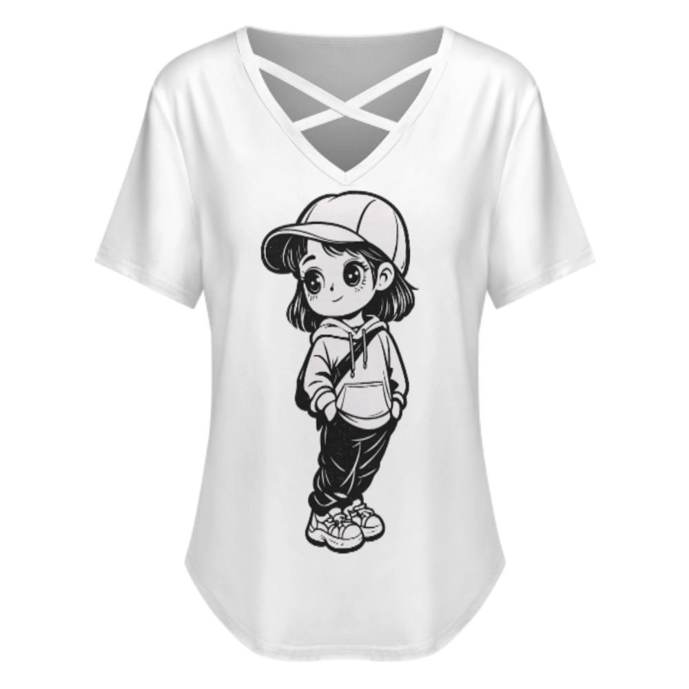 Cute Chibi Streetwear Girl Graphic Tee | Kawaii Cartoon Hoodie Girl Shirt | Trendy Casual Fashion T-Shirt for Women(z847)