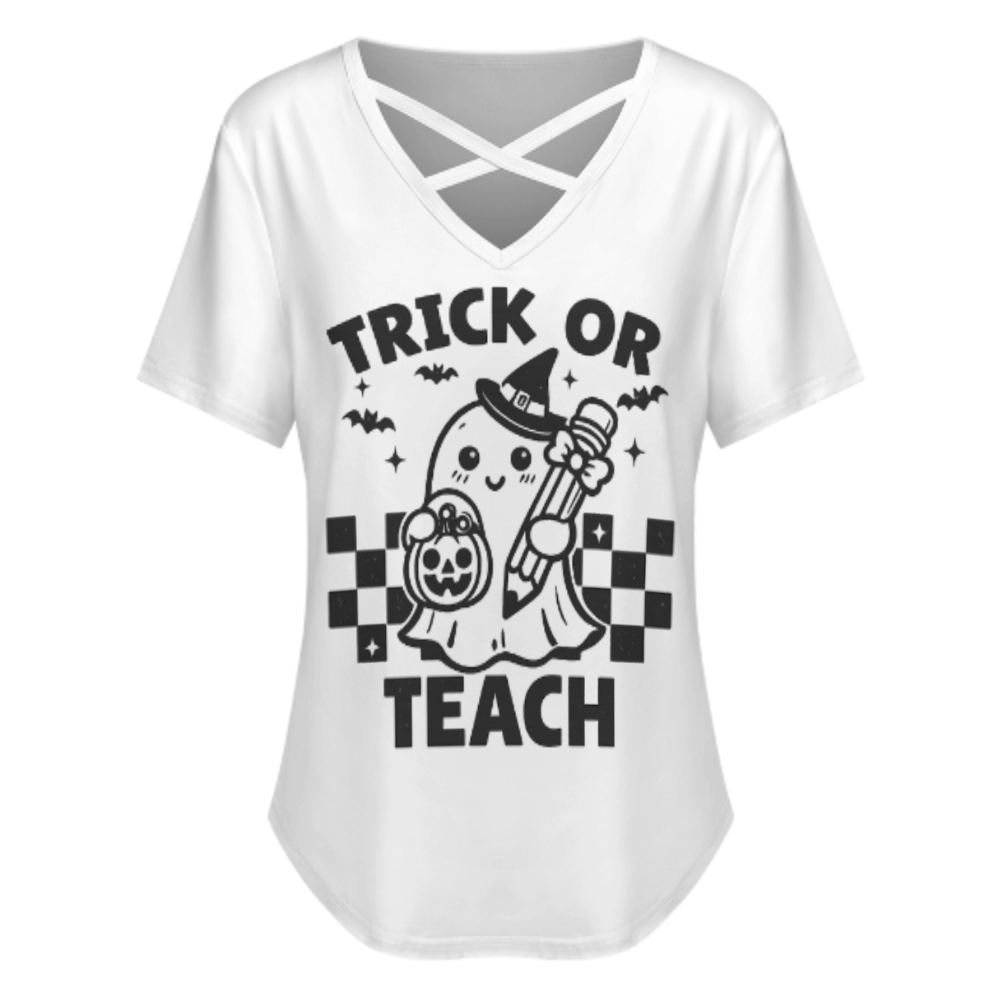 Trick Or Teach Halloween Teacher Shirt – Cute Ghost Graphic Fall Season Tee(z841)