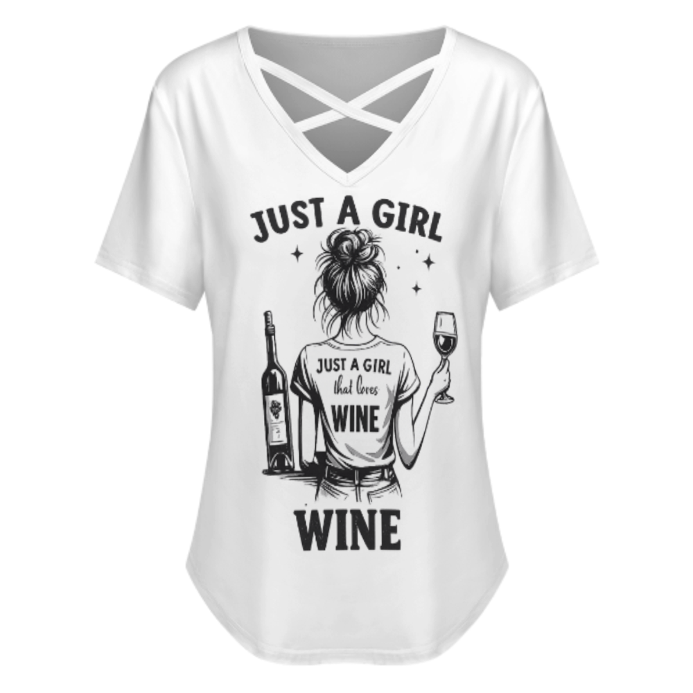 Just A Girl Who Loves Wine Graphic Tee – Funny Wine Lover Shirt for Women(z844)