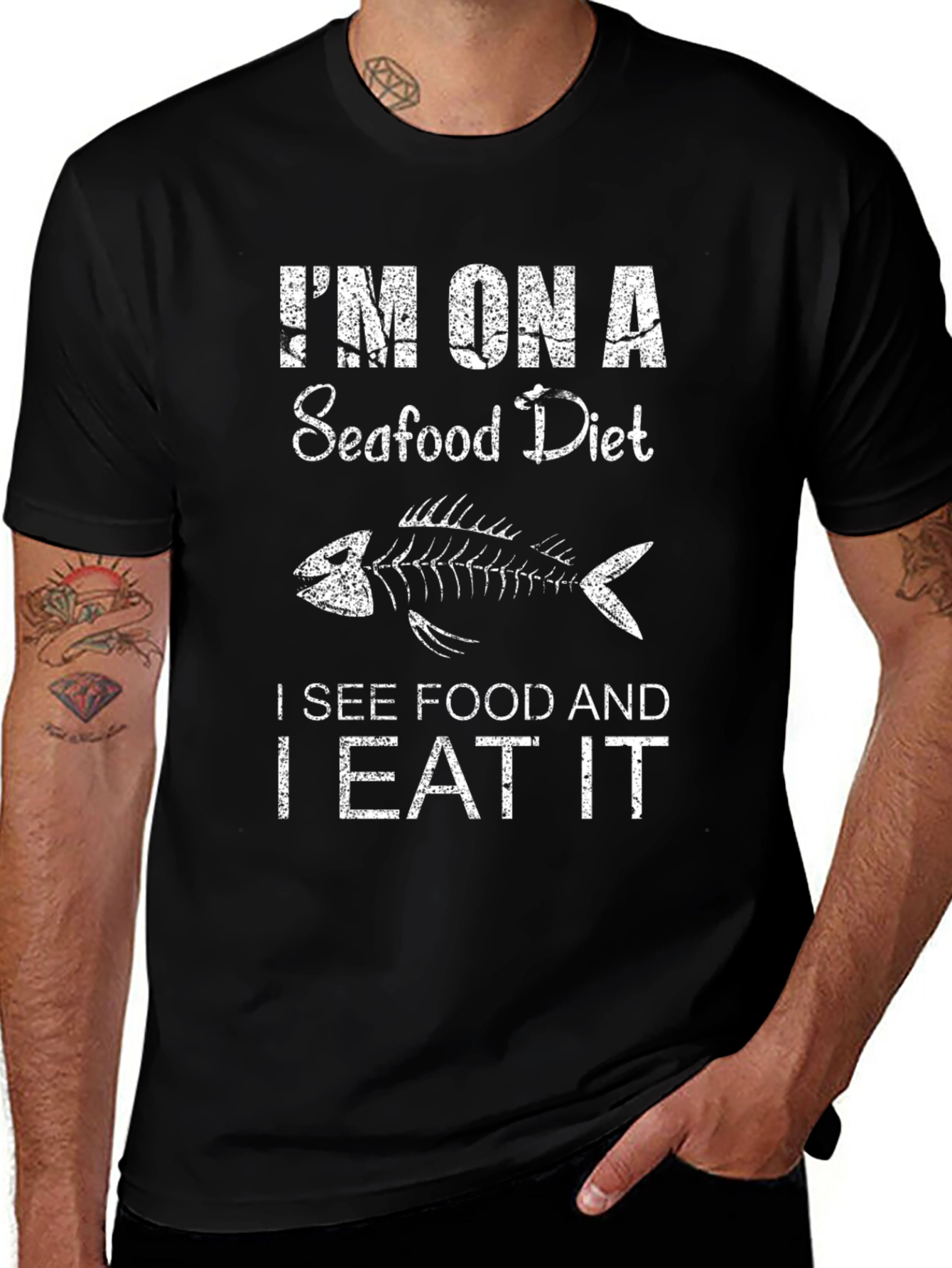 Seafood Diet Funny Mens Black T-Shirt