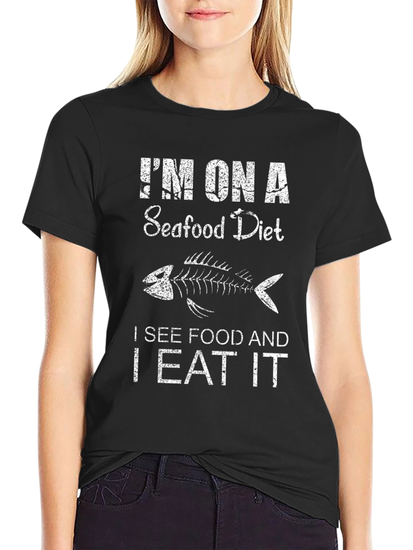 Seafood Diet Funny Mens Black T-Shirt