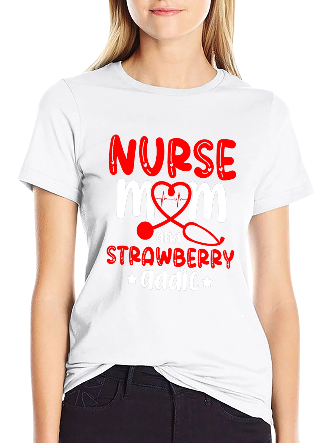 Nurse Mom Strawberry Addict Graphic T-Shirt