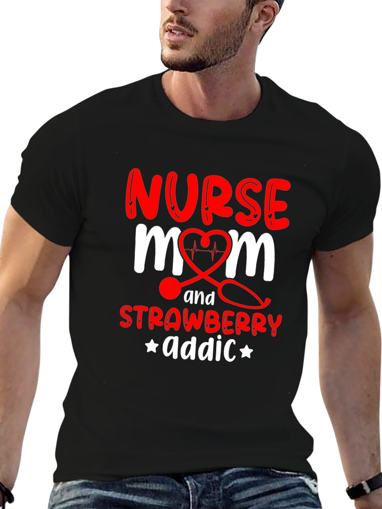 Nurse Mom Strawberry Addict Graphic T-Shirt