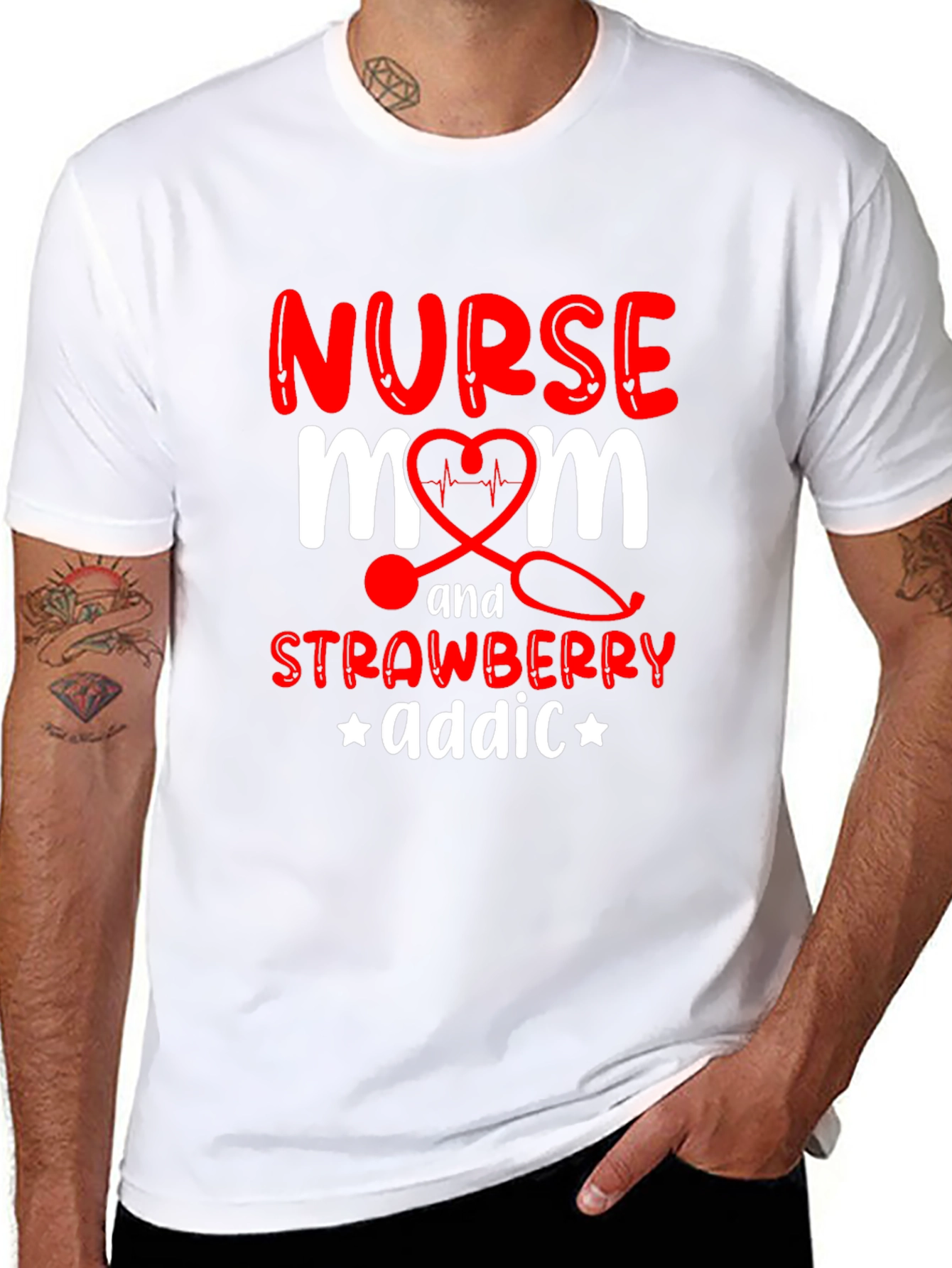 Nurse Mom Strawberry Addict Graphic T-Shirt