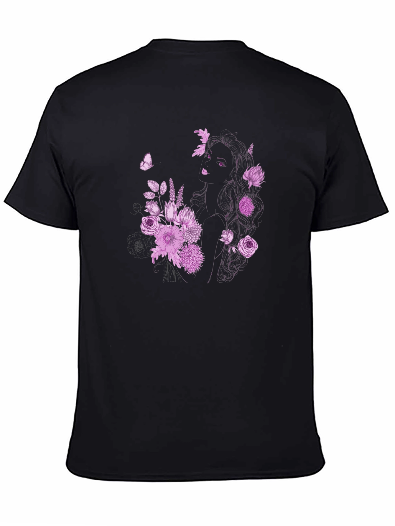 Floral Girl Graphic Black T-Shirt