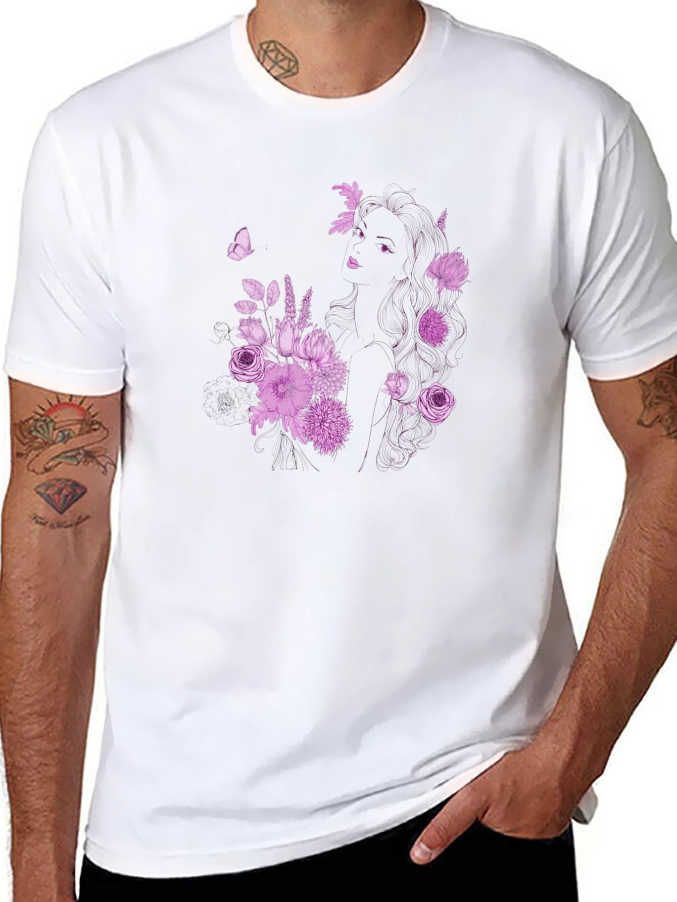Floral Girl Graphic Black T-Shirt