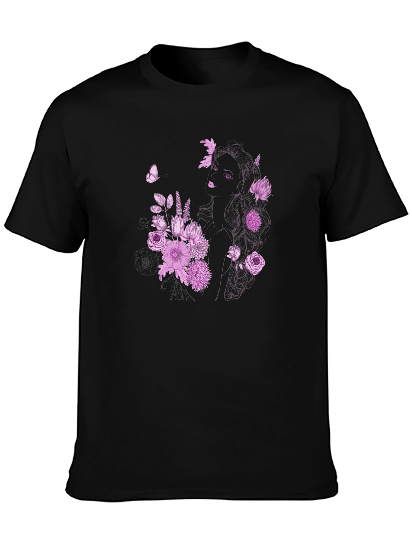 Floral Girl Graphic Black T-Shirt