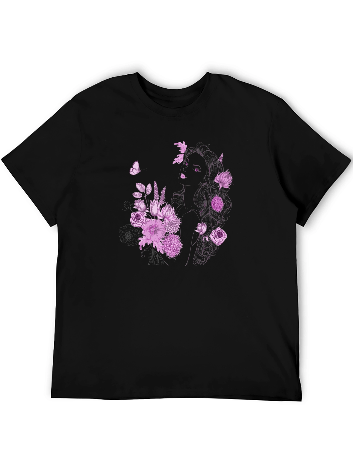 Floral Girl Graphic Black T-Shirt