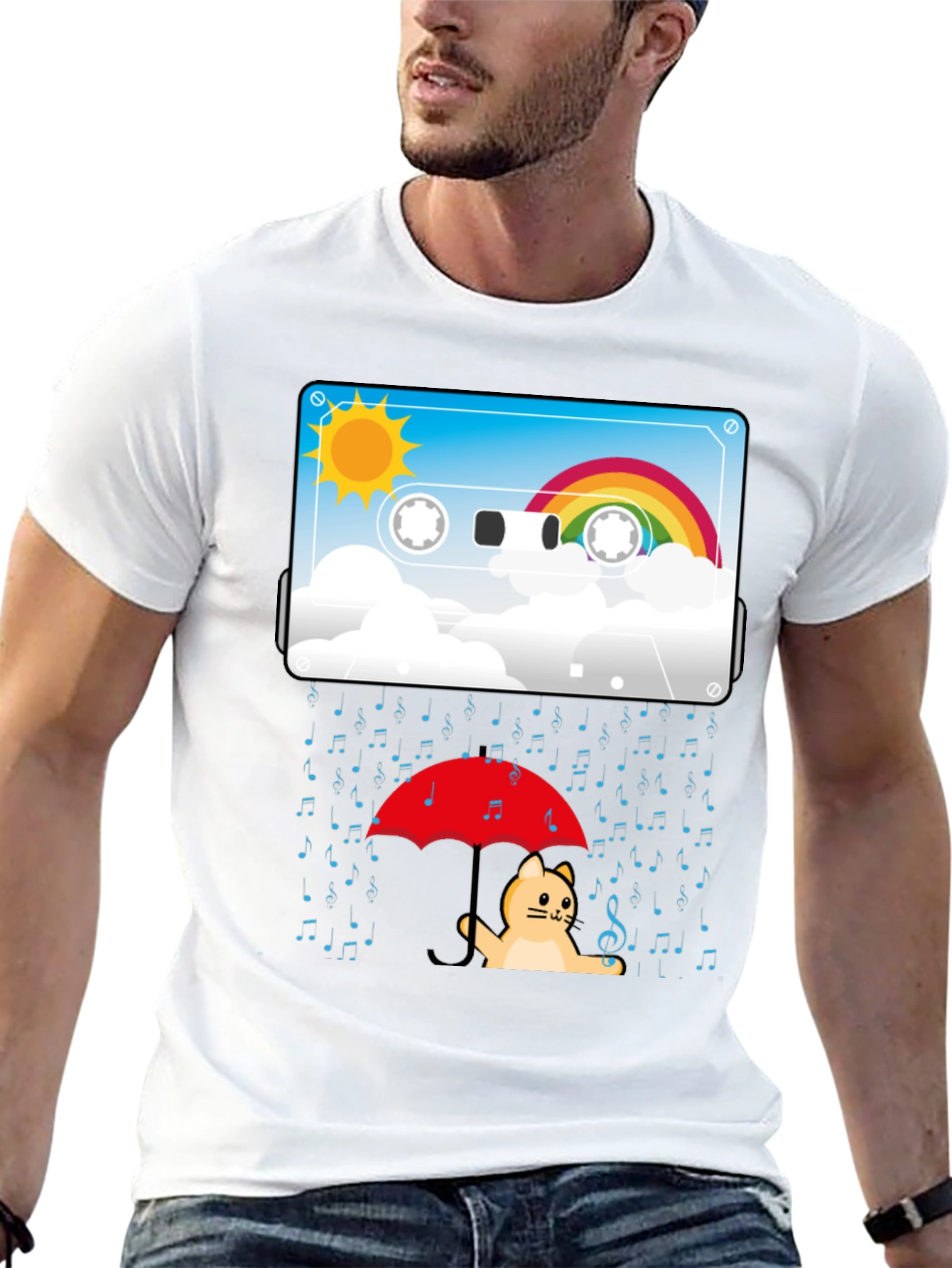 Music Cat Tee - Rainy Days & Rainbows