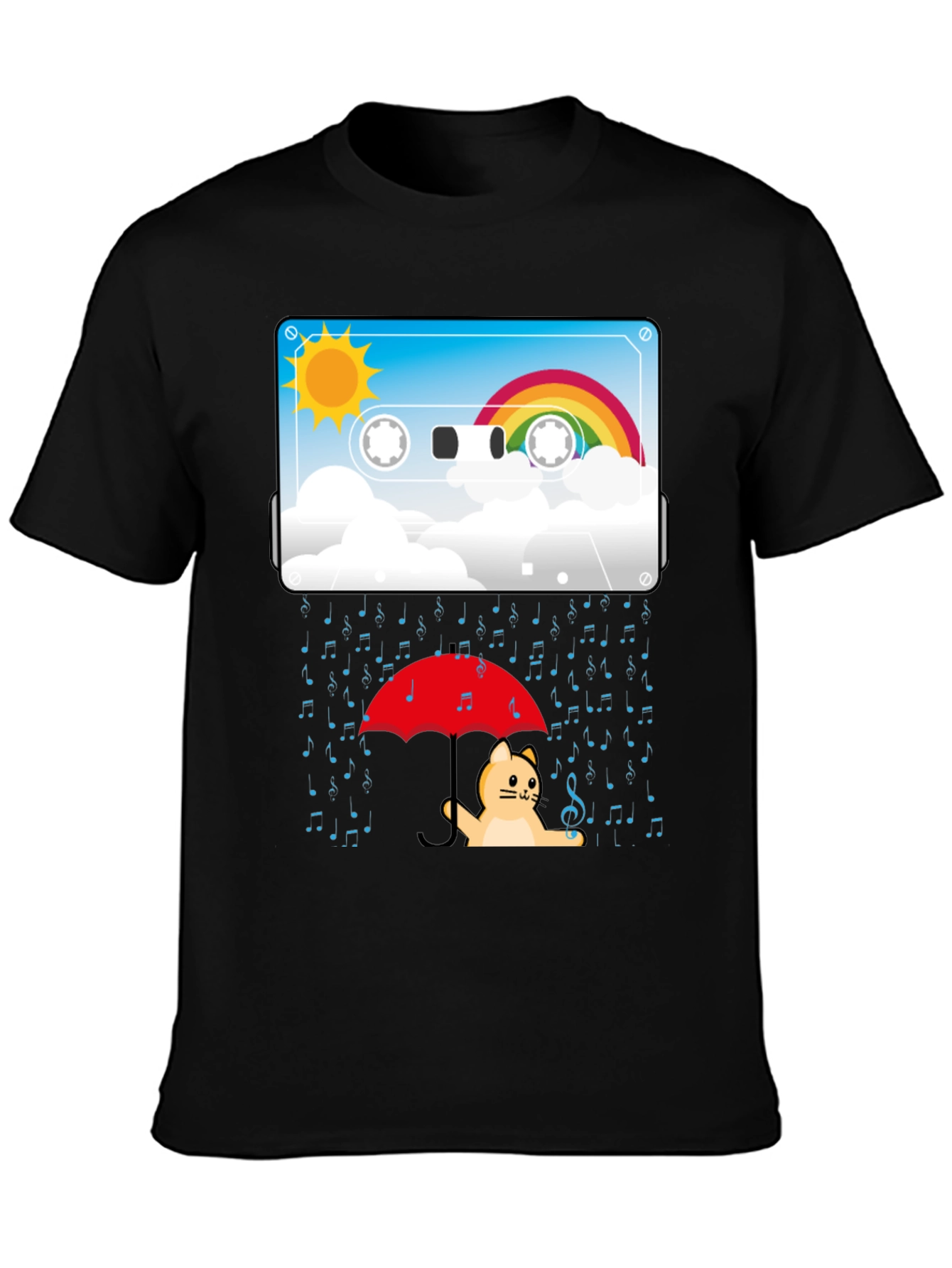 Music Cat Tee - Rainy Days & Rainbows