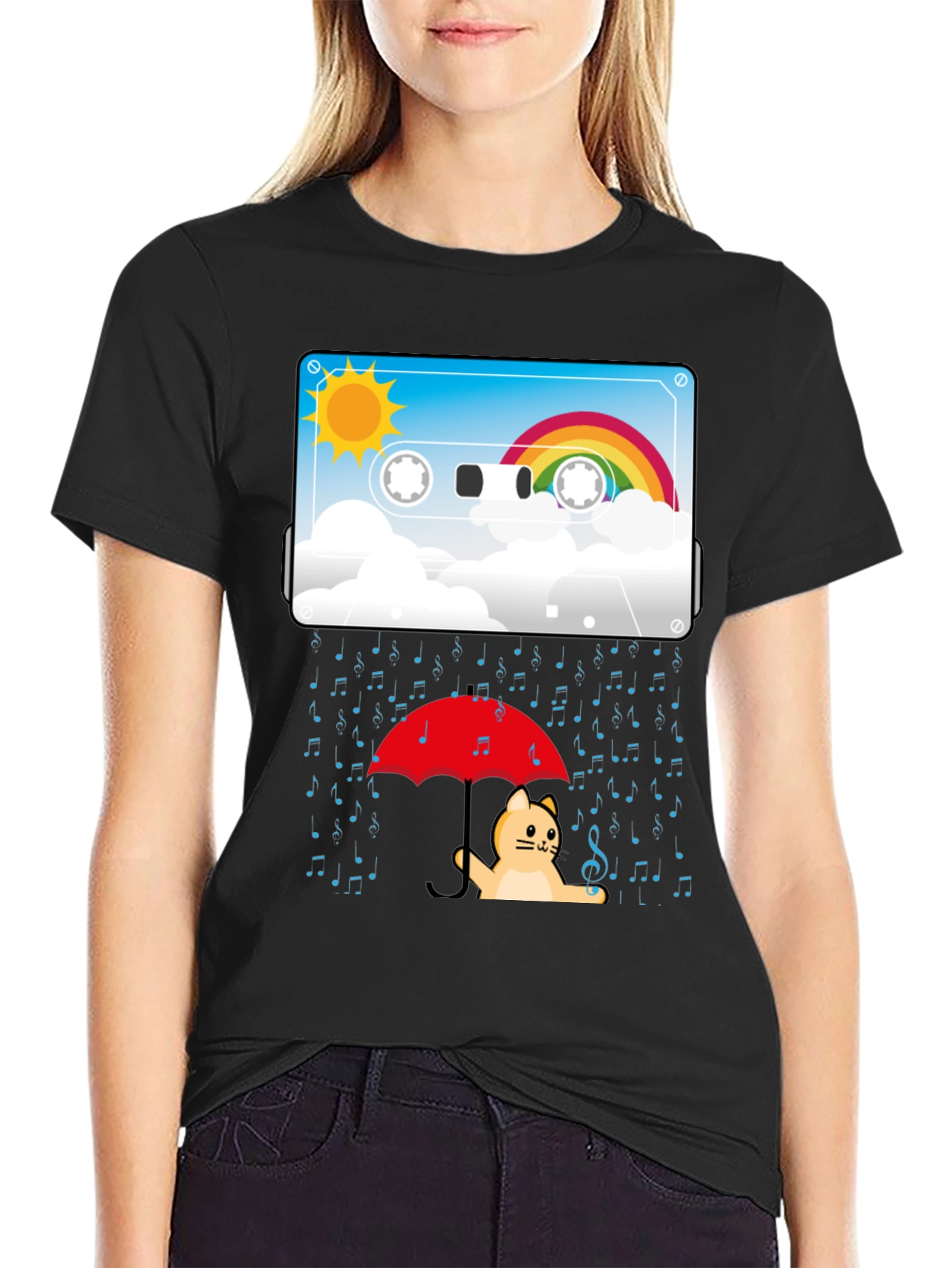 Music Cat Tee - Rainy Days & Rainbows