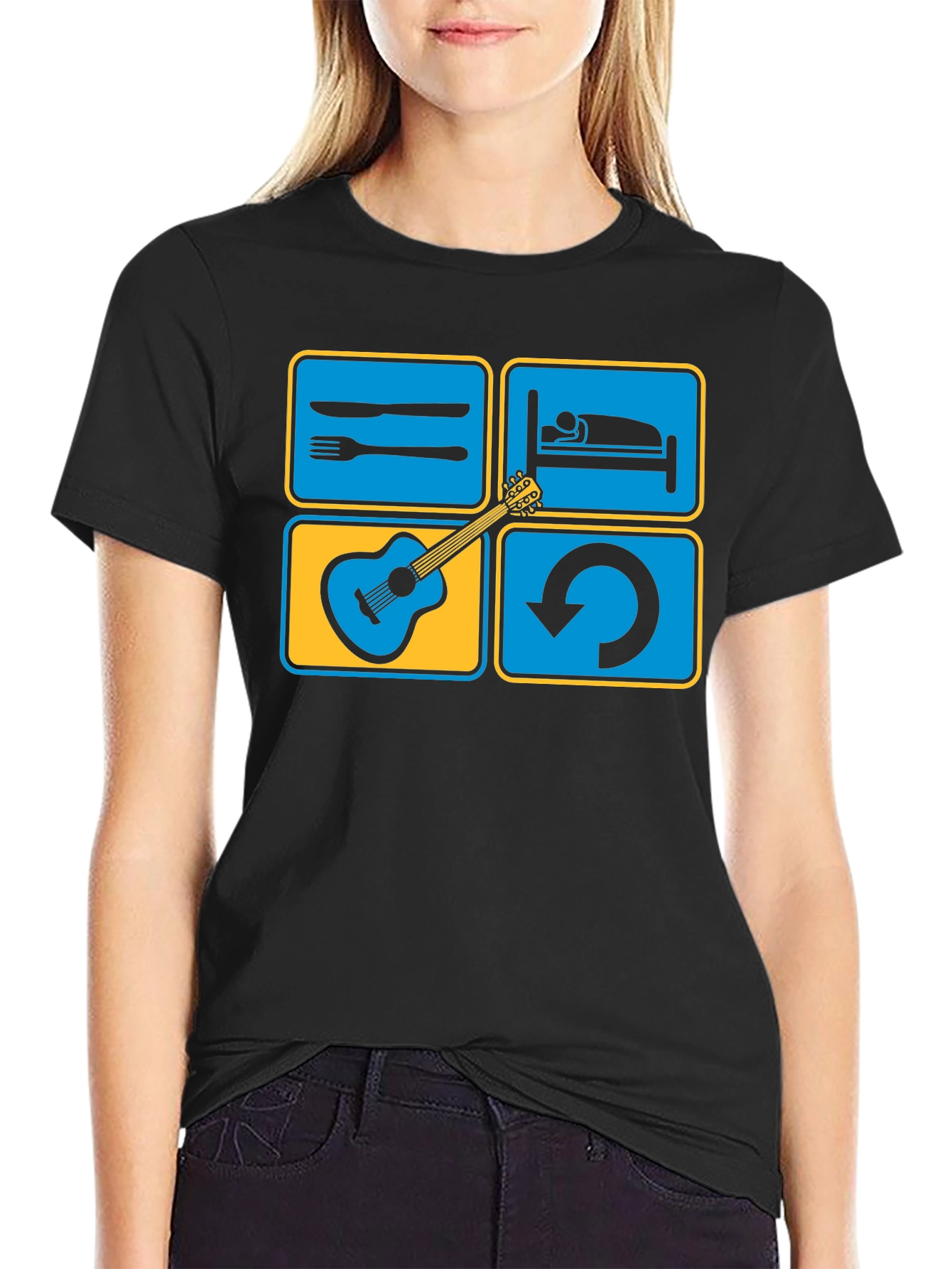 Eat Sleep Guitar Repeat Black T-Shirt