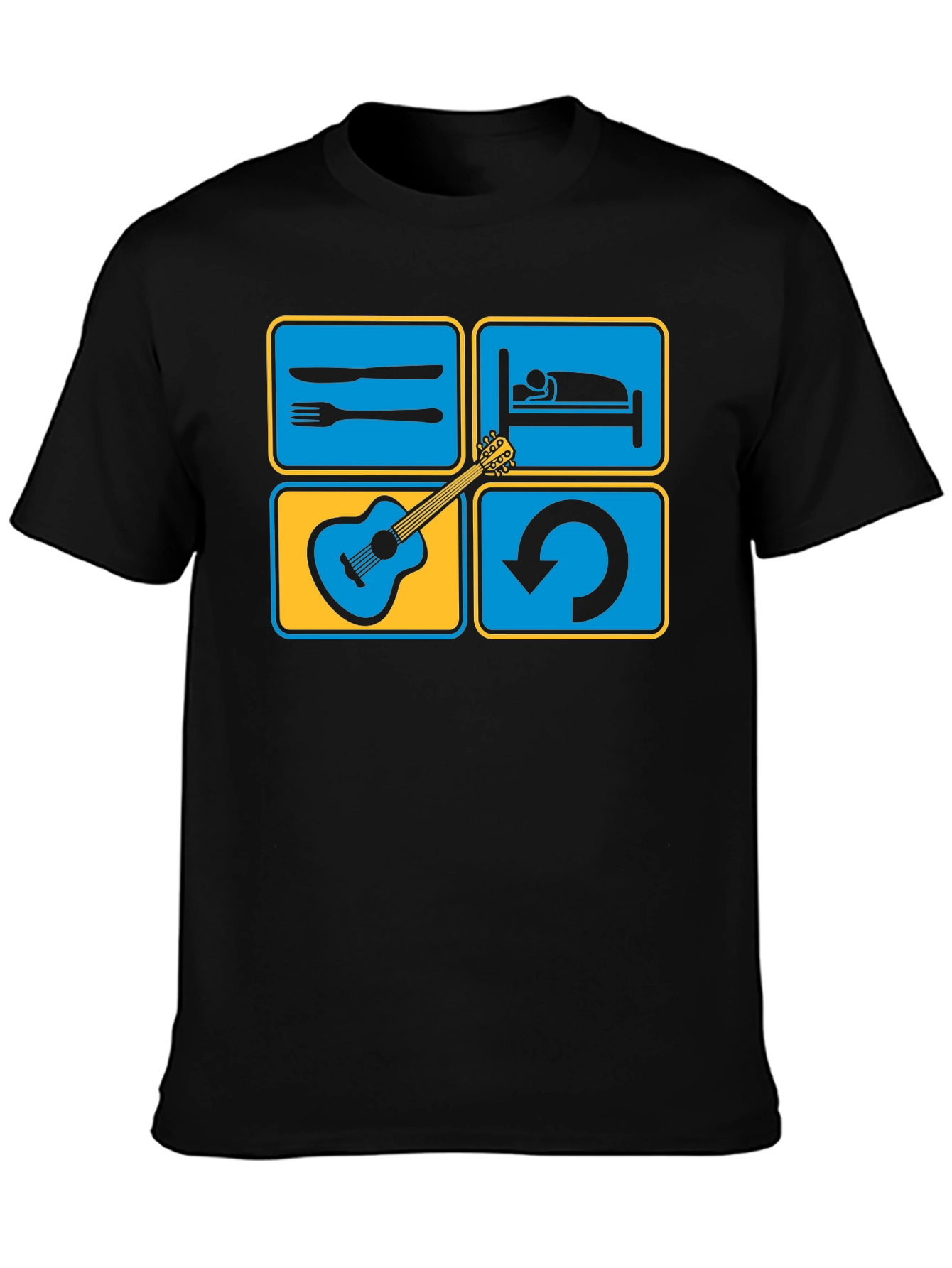 Eat Sleep Guitar Repeat Black T-Shirt
